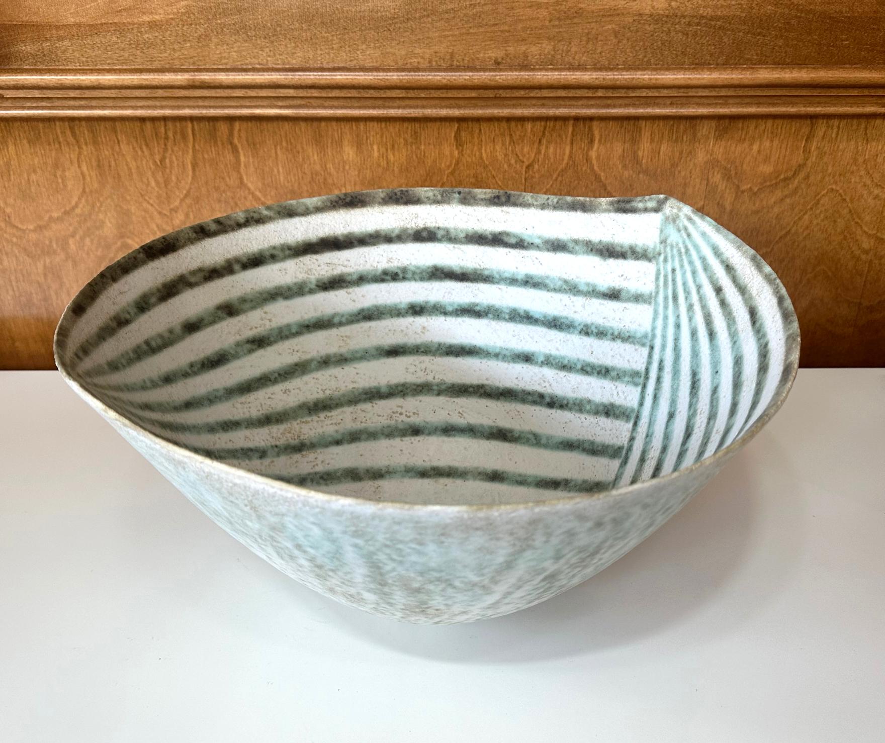 Large Ceramic Leaf Bowl with Banded Glaze by John Ward For Sale 1