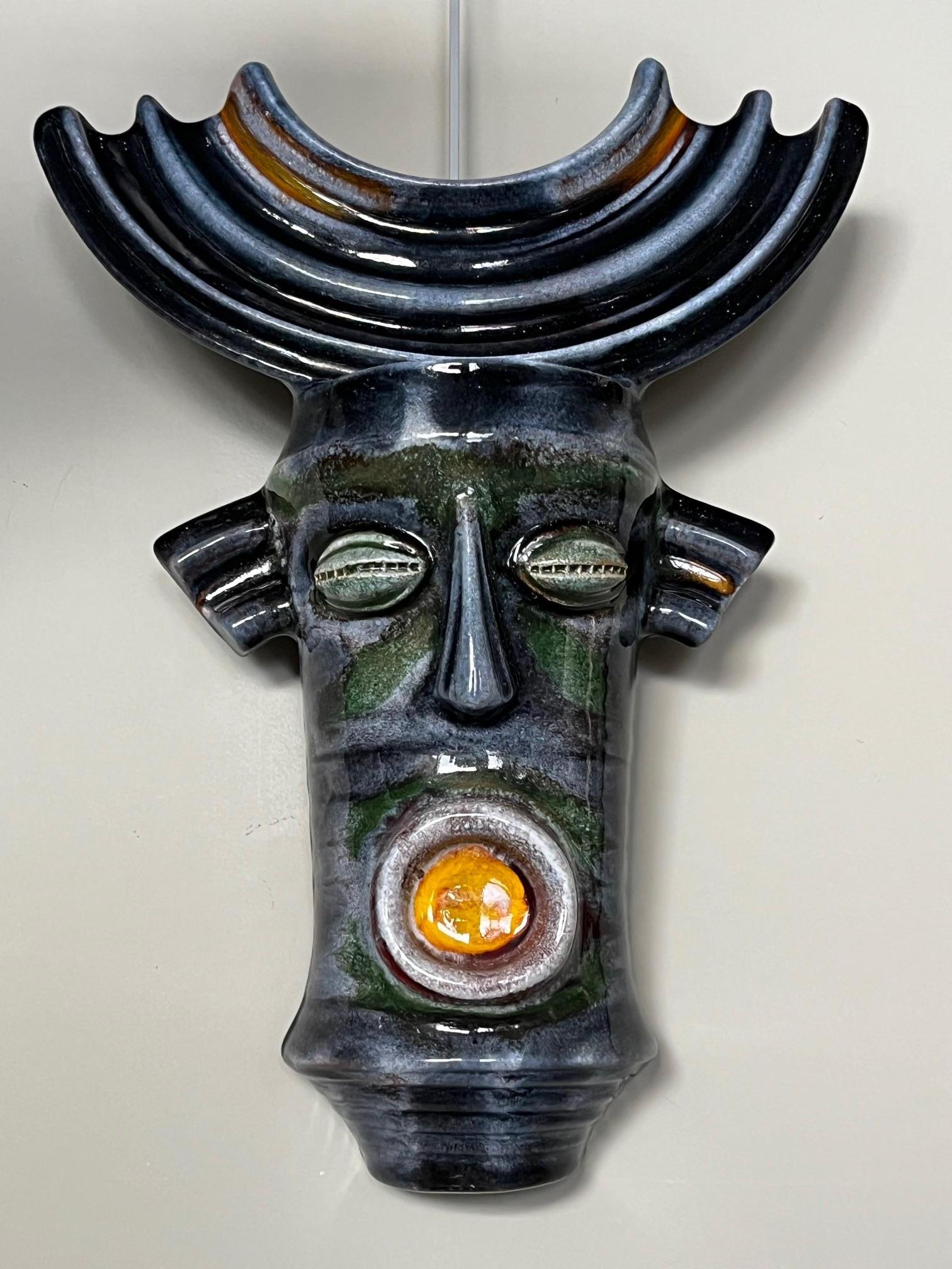French Large ceramic mask by Danikowski France 1960's For Sale