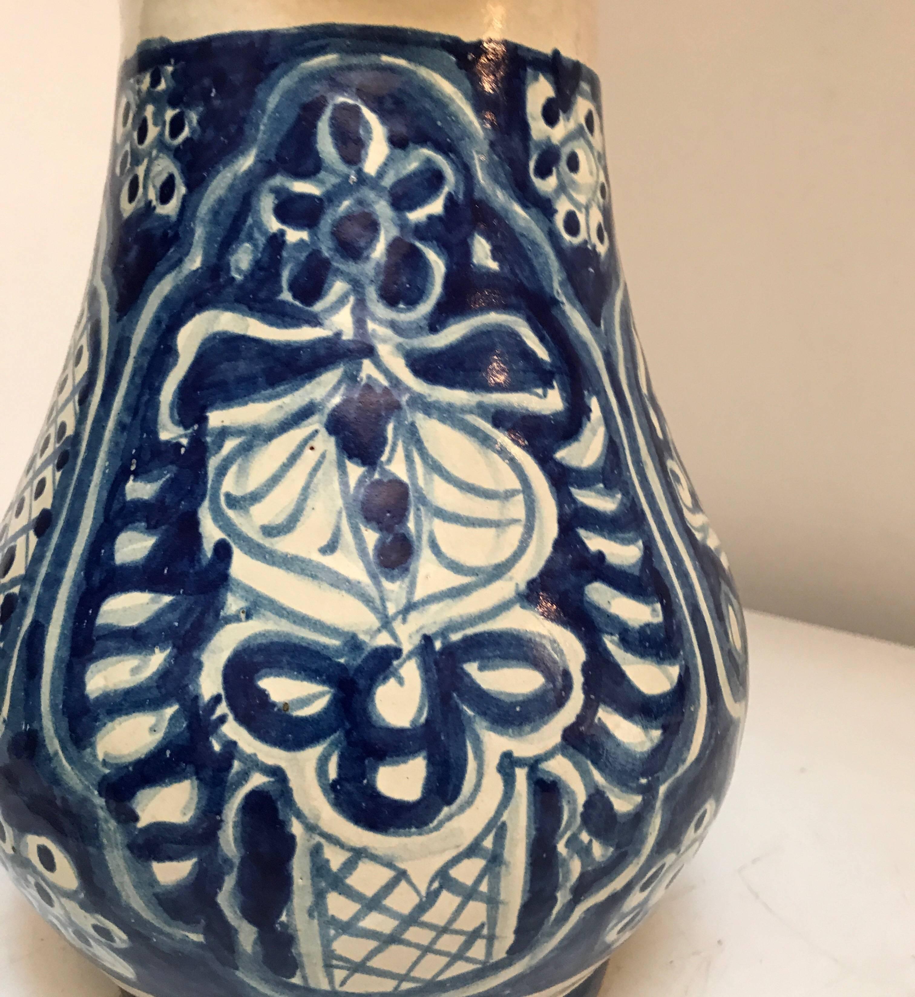 Large Ceramic Mexican Blue and White Talavera Pitcher 1