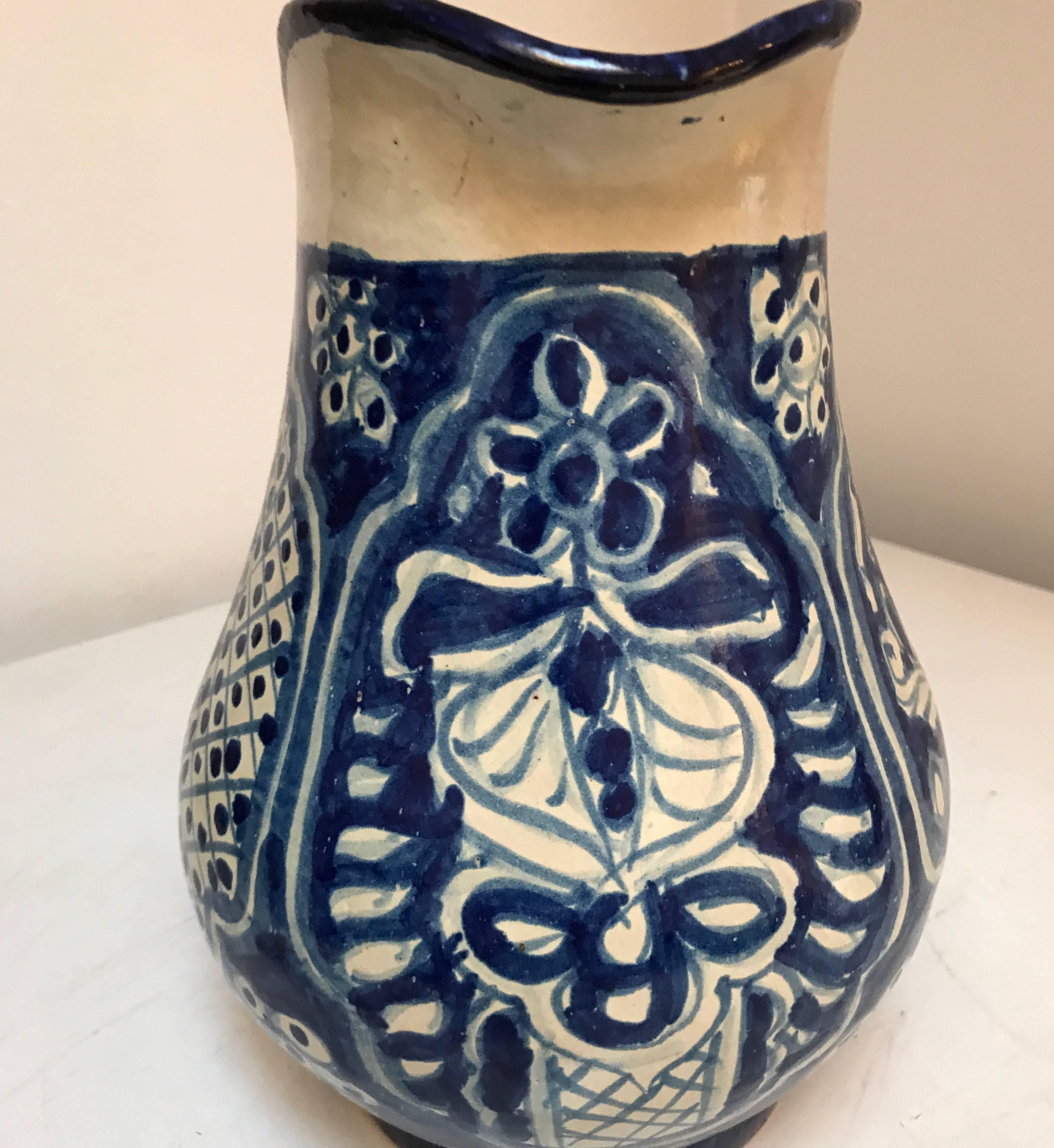 Large Ceramic Mexican Blue and White Talavera Pitcher 2