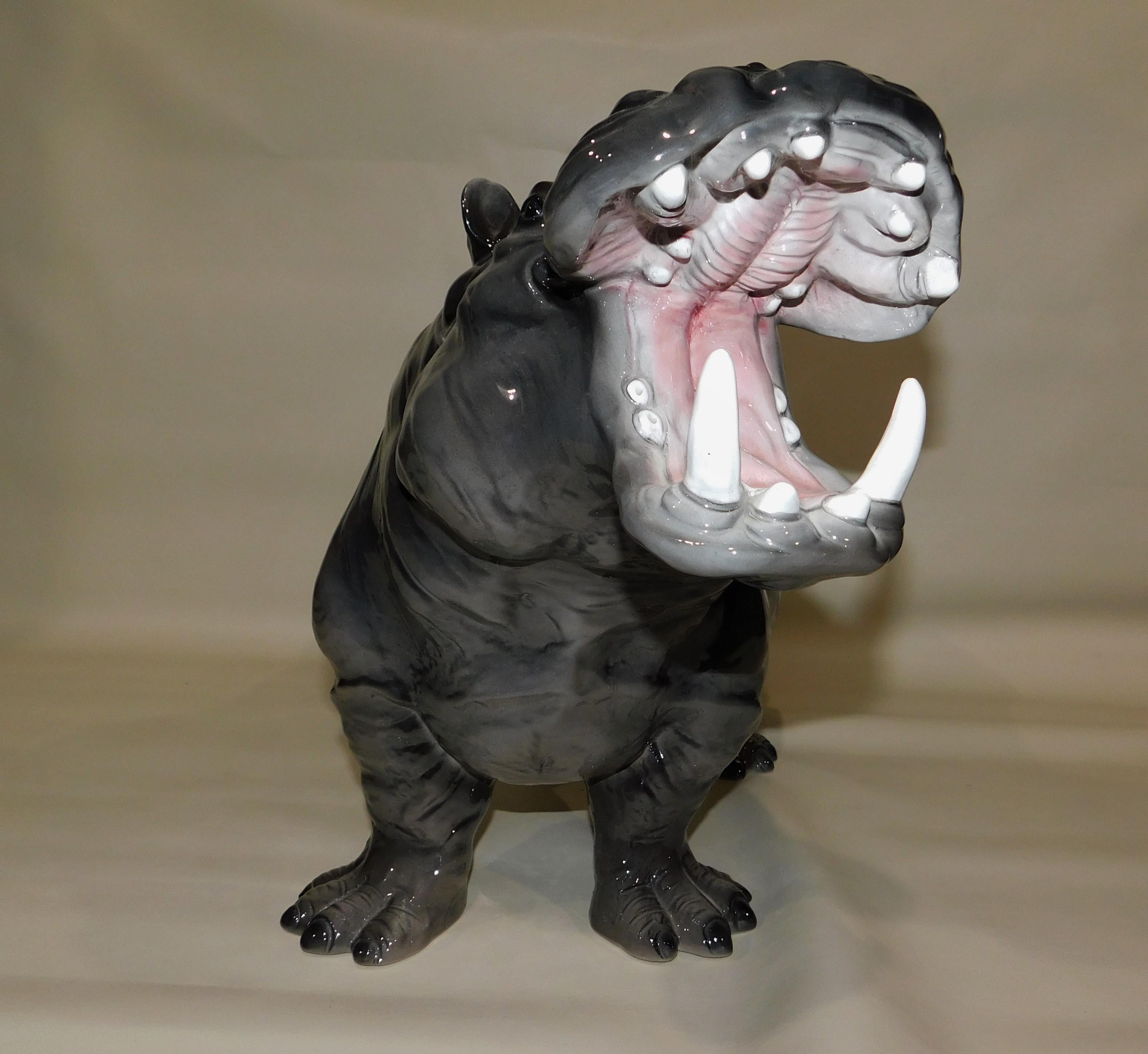 Large Ceramic Mid-Century Modern Italian Hippo In Good Condition In Hamilton, Ontario