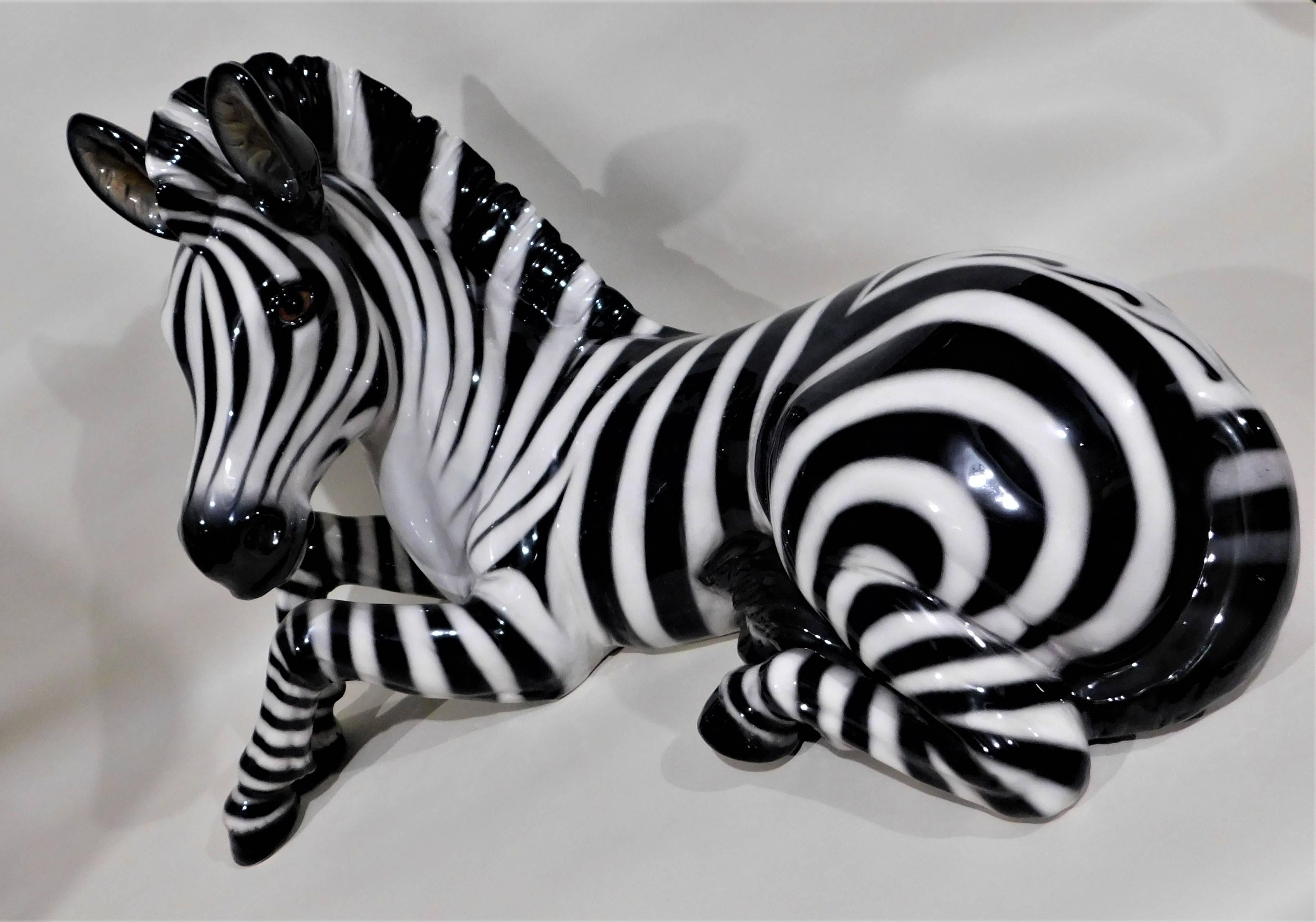 20th Century Large Ceramic Mid-Century Modern Italian Zebra