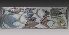 Large ceramic panel decorated with fish, Belgium, 1969