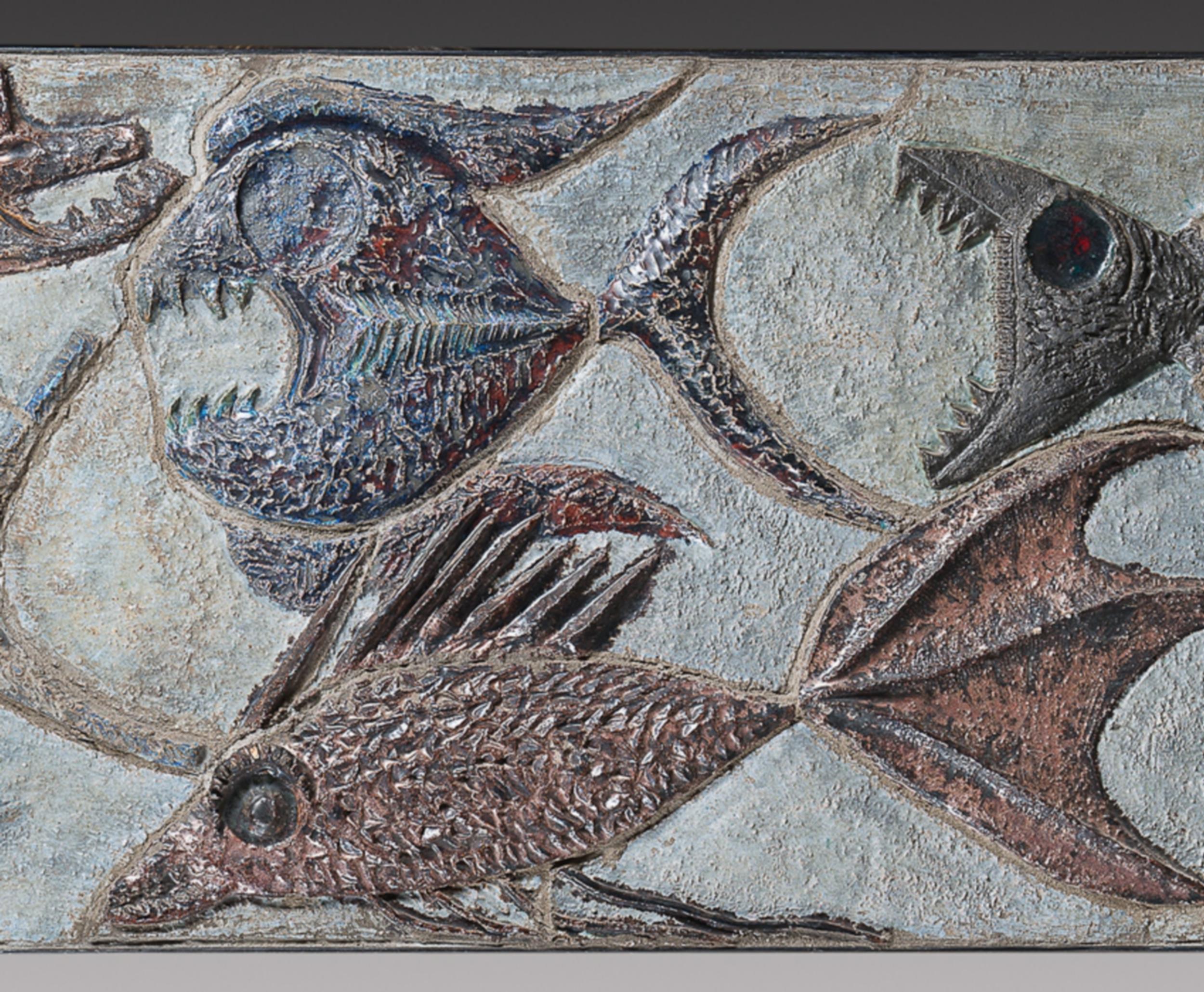 Large ceramic panel decorated with fish, Belgium, 1969 In Good Condition For Sale In Paris, FR