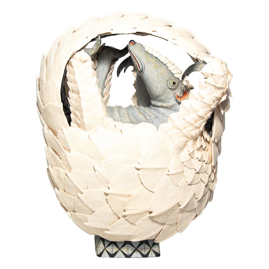 Modern Large Ceramic Pangolin Sculpture, hand made in South Africa For Sale