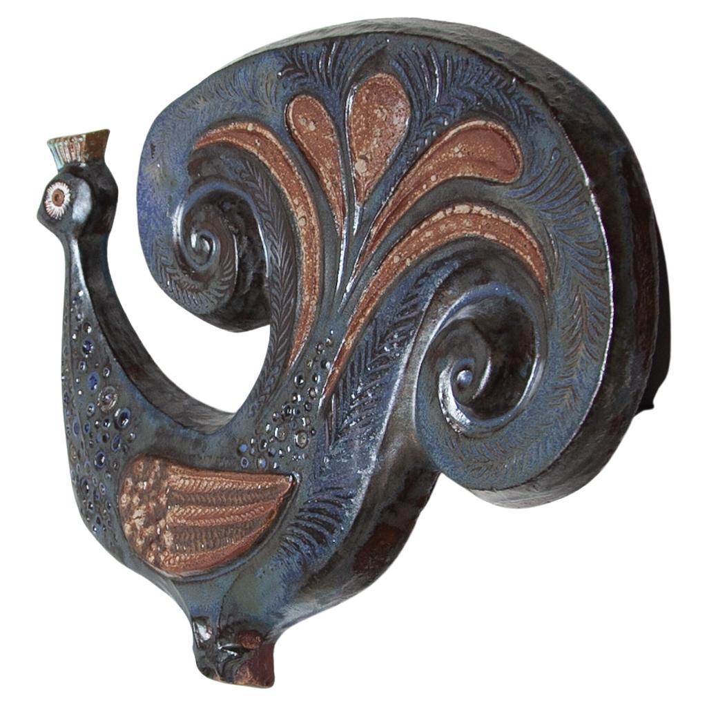 Grand paon en céramique designé par Elie van Damme, années 1960, Belgique