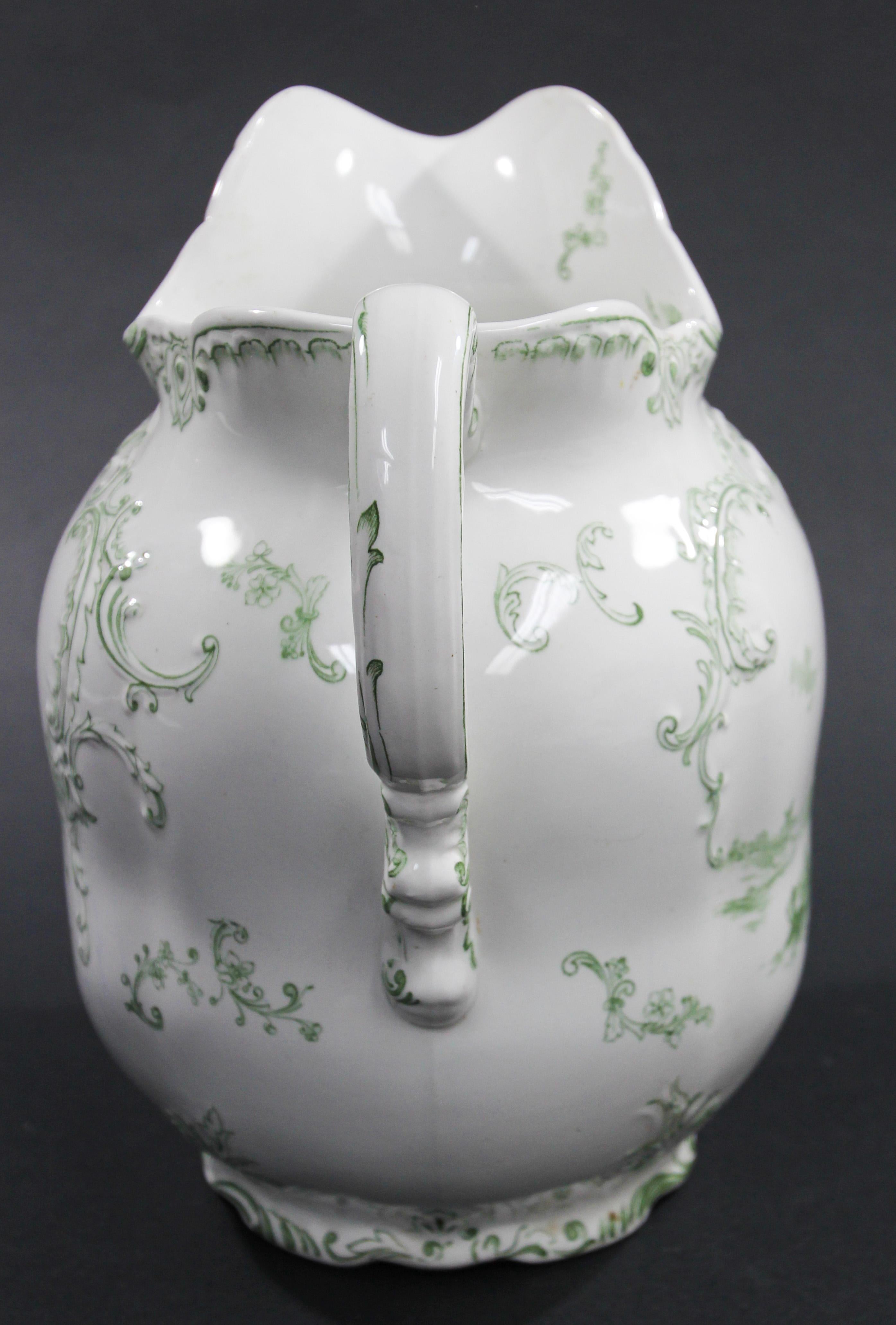 Large Ceramic Pitcher Green and White by Royal Delft England 4