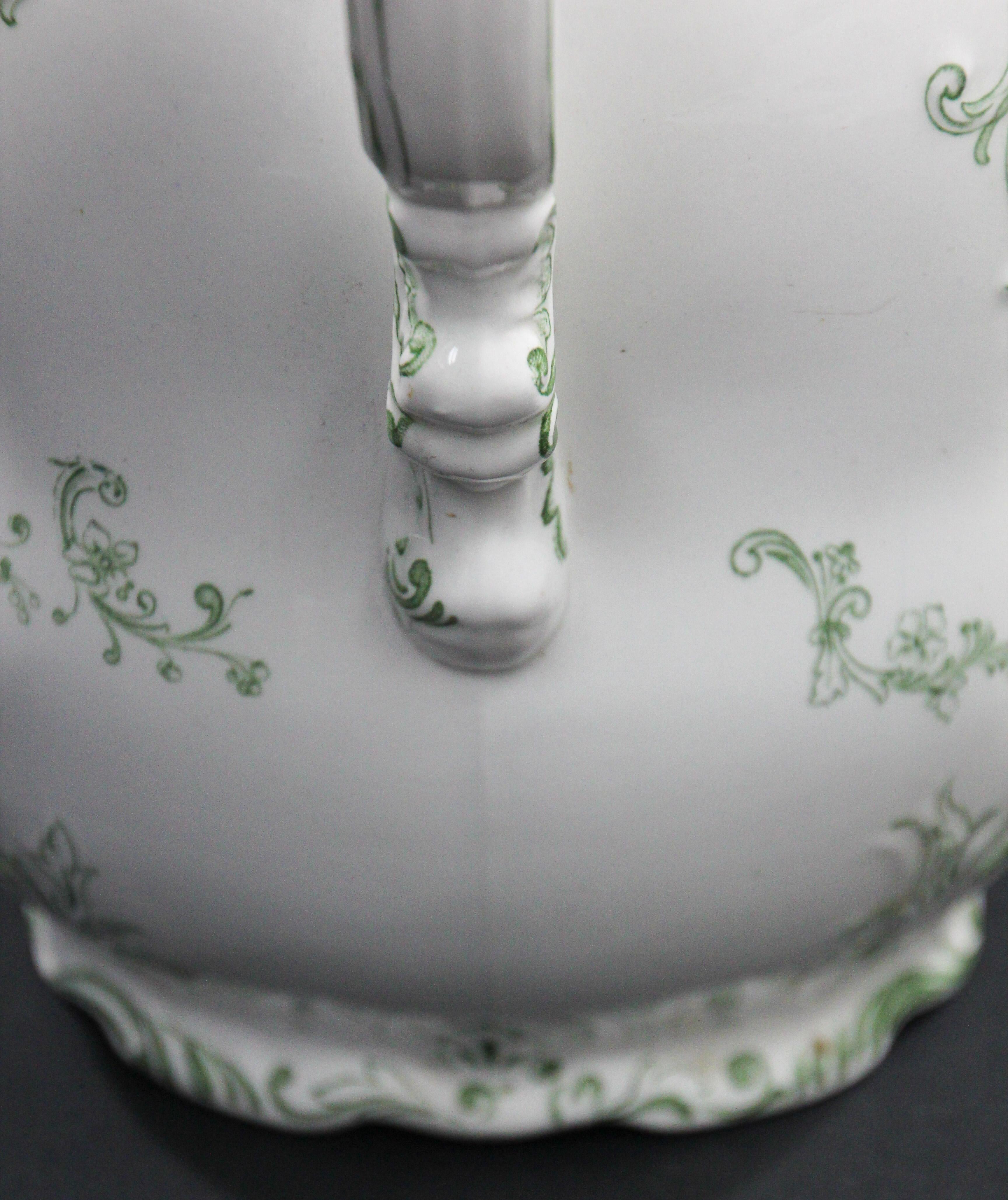 Large Ceramic Pitcher Green and White by Royal Delft England 5