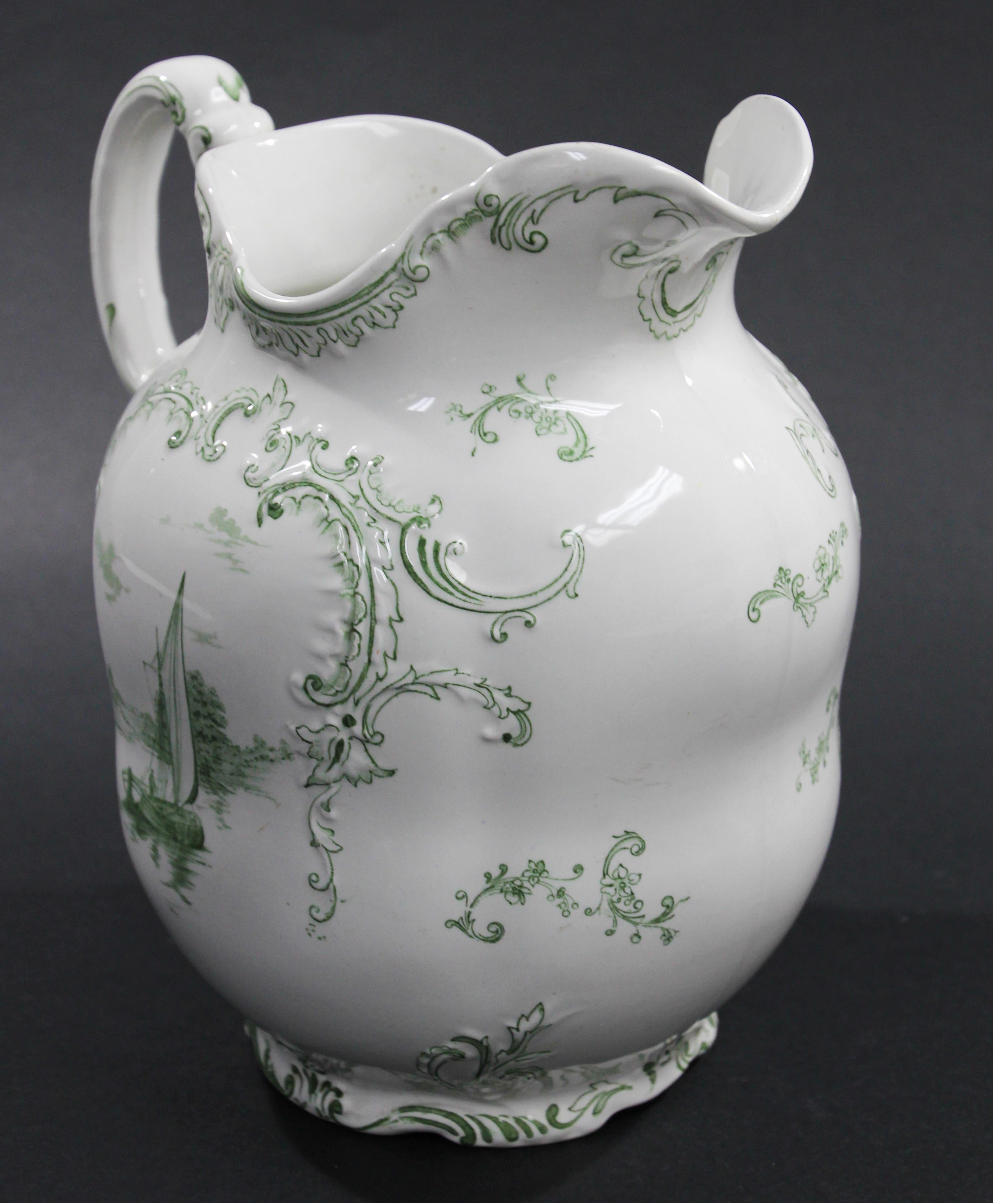 Large Ceramic Pitcher Green and White by Royal Delft England 7