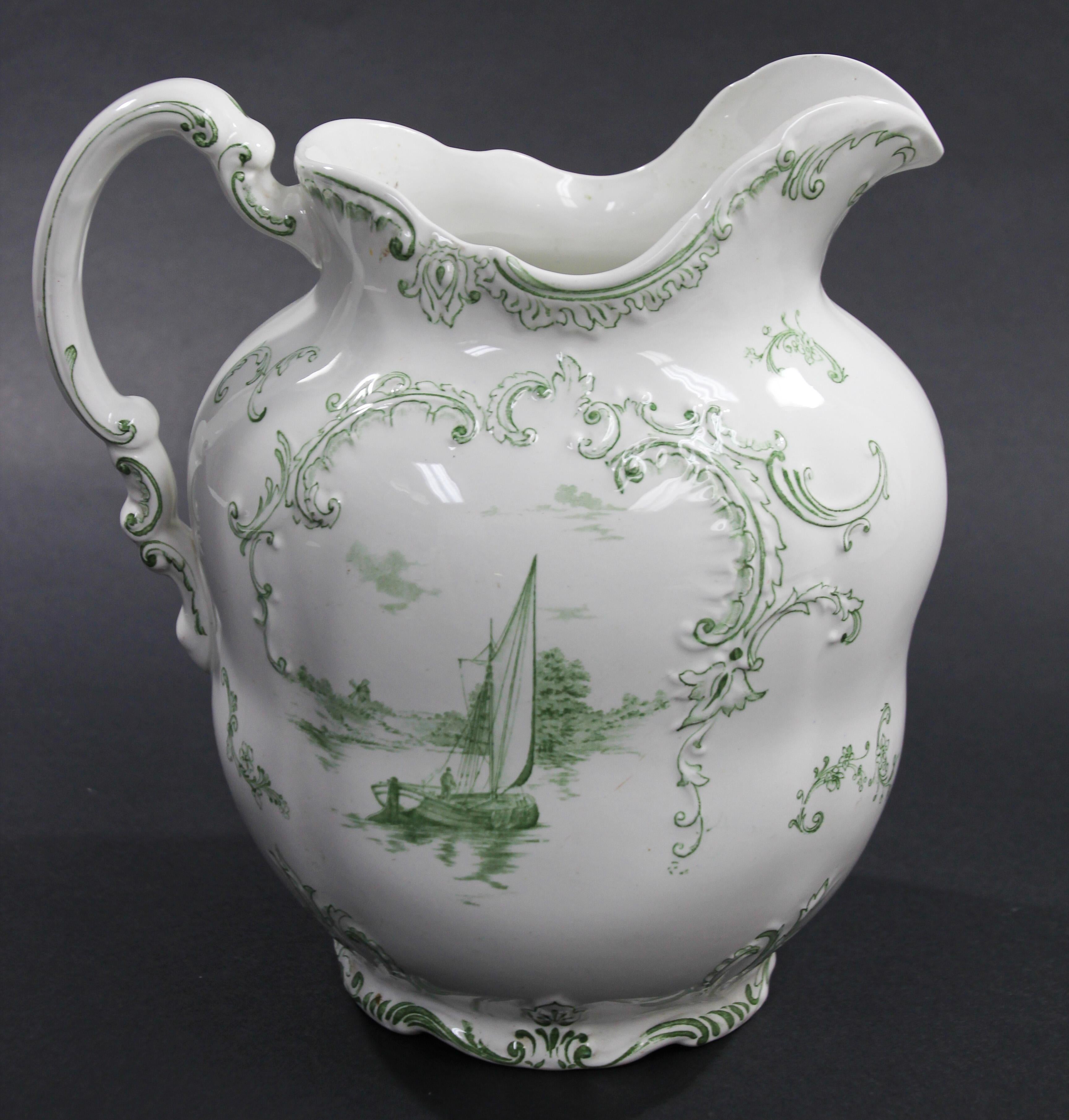 Large Ceramic Pitcher Green and White by Royal Delft England 8
