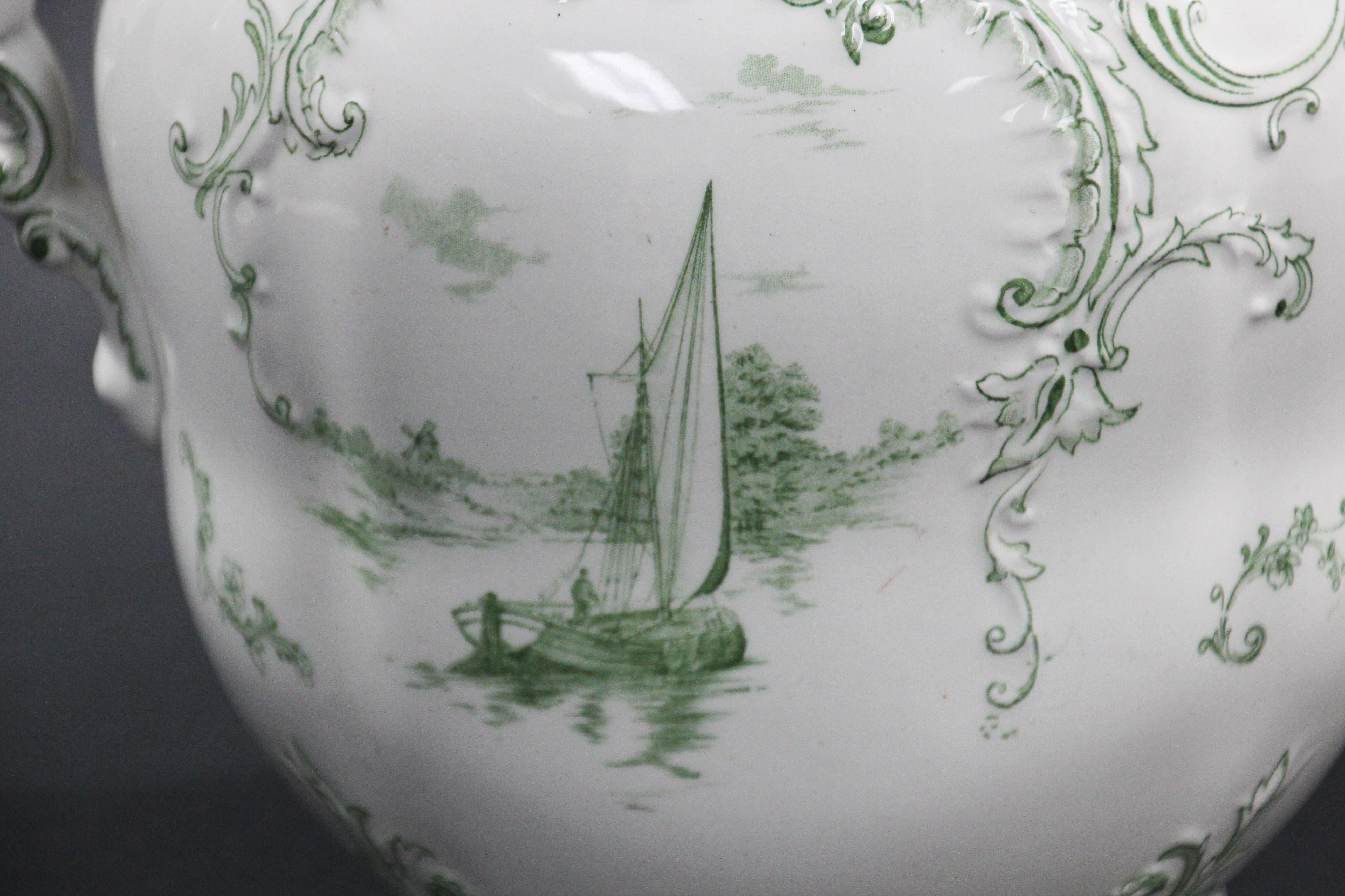 Large Ceramic Pitcher Green and White by Royal Delft England In Good Condition In North Hollywood, CA