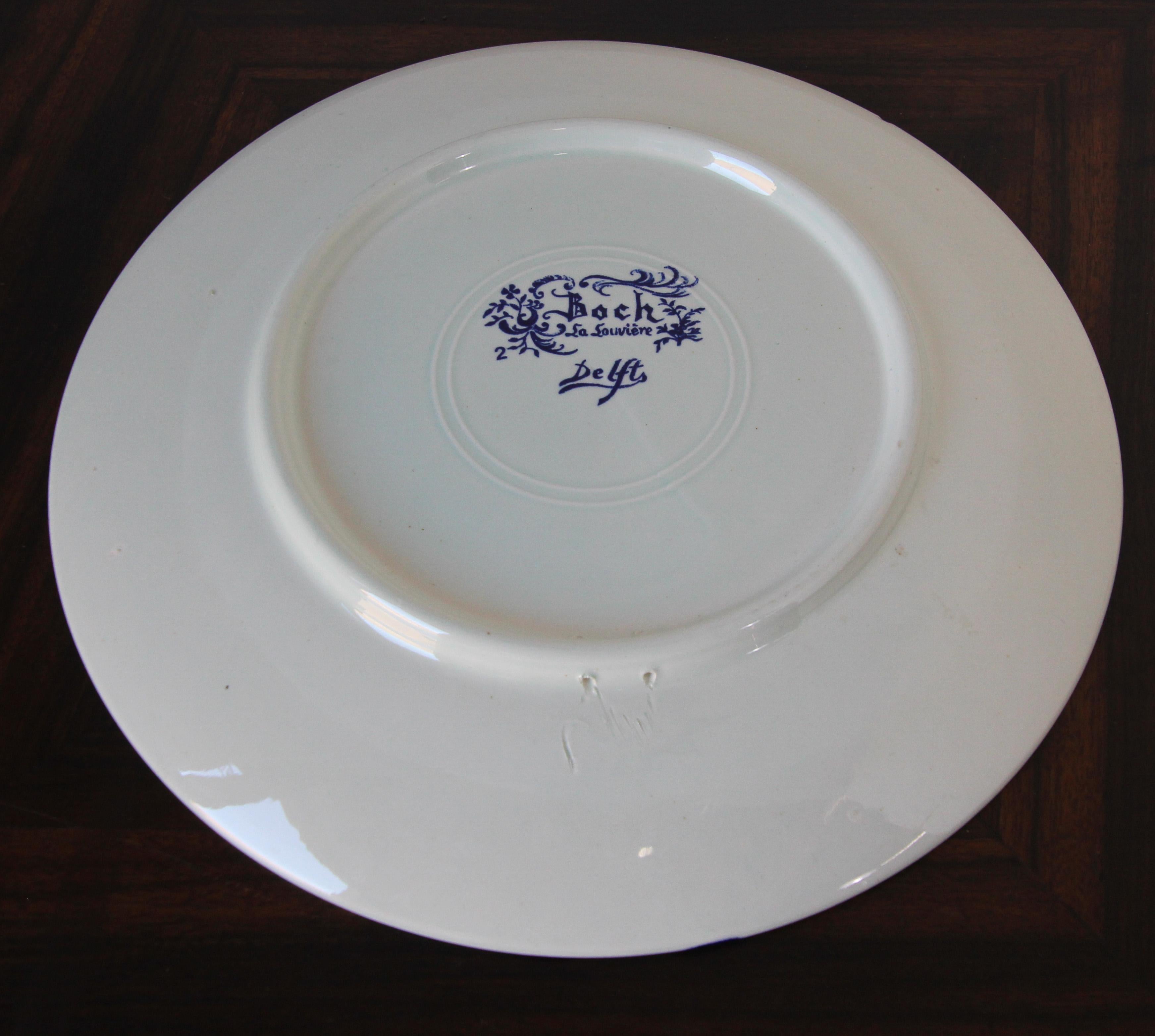 Hand-Crafted Large Ceramic Plate Blue and White Dutch Boch Delft Charger For Sale
