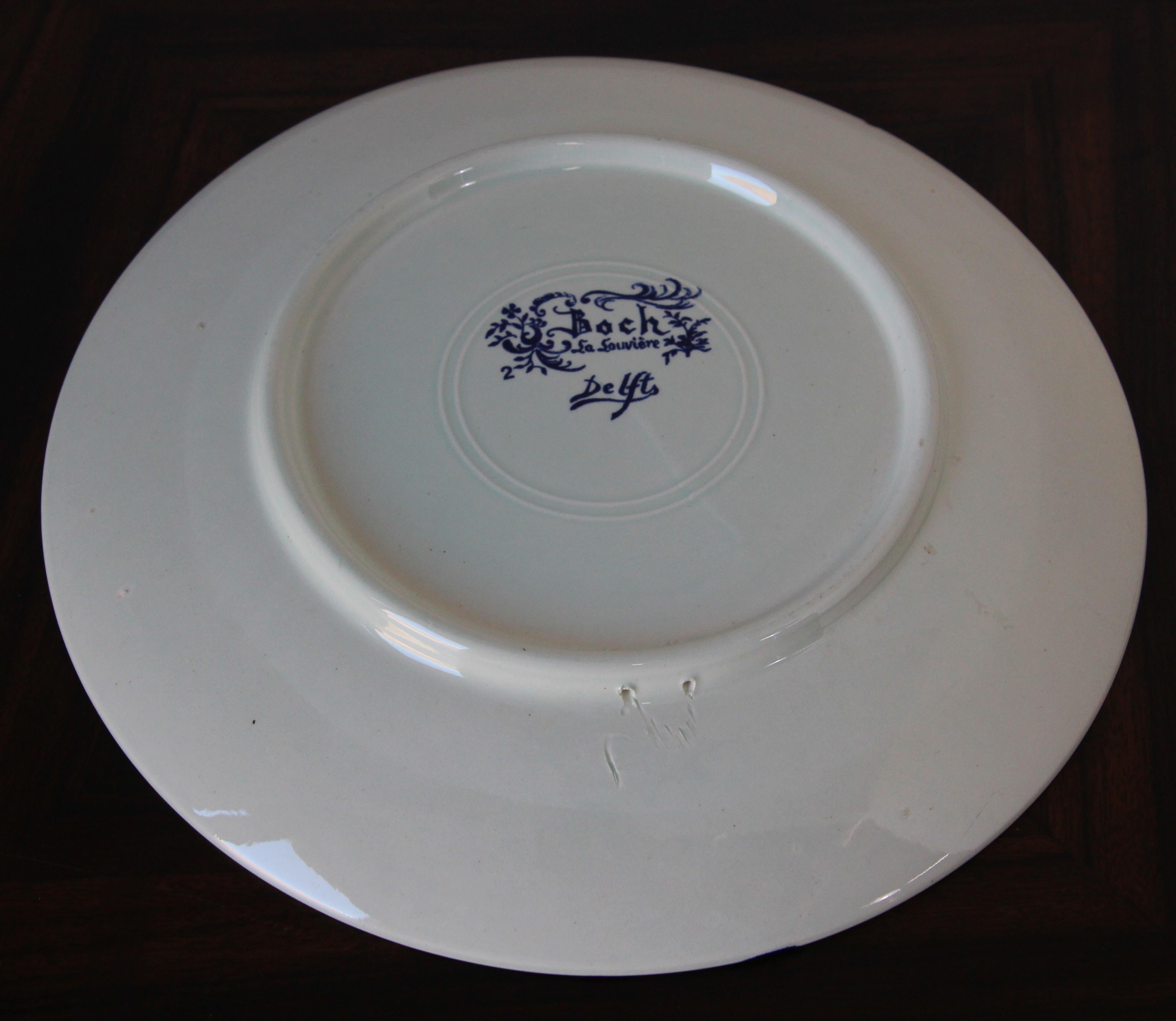 20th Century Large Ceramic Plate Blue and White Dutch Boch Delft Charger For Sale