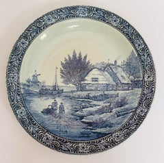 Large Ceramic Plate Blue and White Dutch Delft Charger