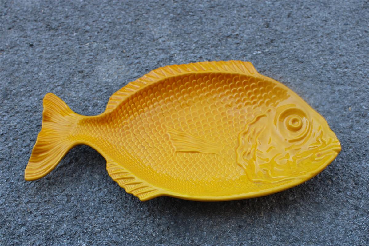 Italian Large Ceramic Plate in the Shape of a Yellow Fish, Italy, 1970 For Sale
