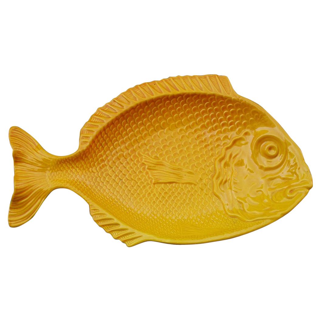 Large Ceramic Plate in the Shape of a Yellow Fish, Italy, 1970