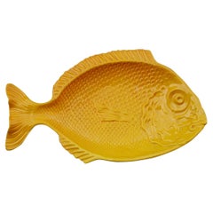 Vintage Large Ceramic Plate in the Shape of a Yellow Fish, Italy, 1970