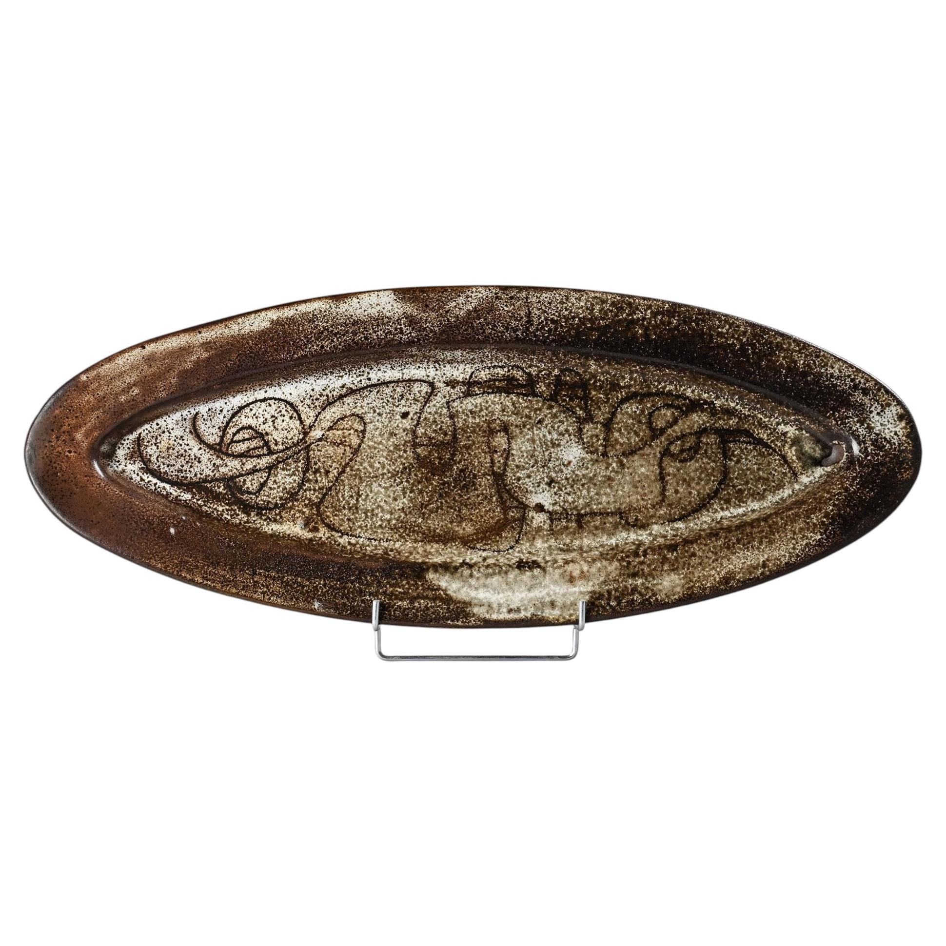 Large ceramic platter by Michel Anasse, France, circa 1960 For Sale