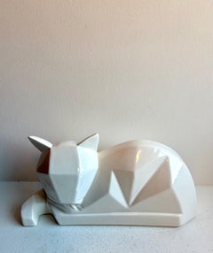 Large Ceramic Post Modern Cubist Art Deco Cat, USA, 1980's