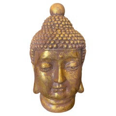 Large Ceramic Pottery Terracotta Gold and Gilt Asian Buddha Head Sculpture