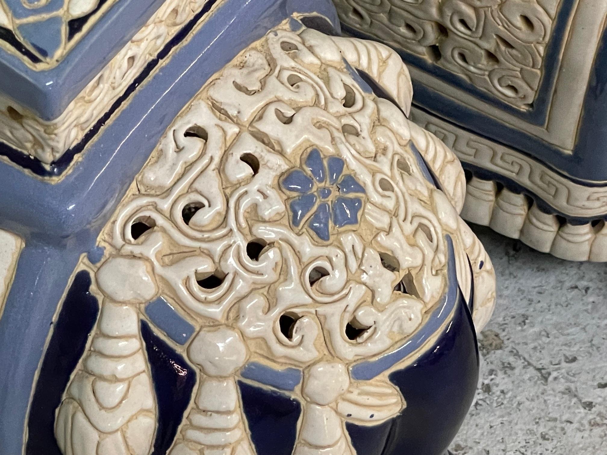 Large Ceramic Reticulated Faience Elephant Garden Stools 6