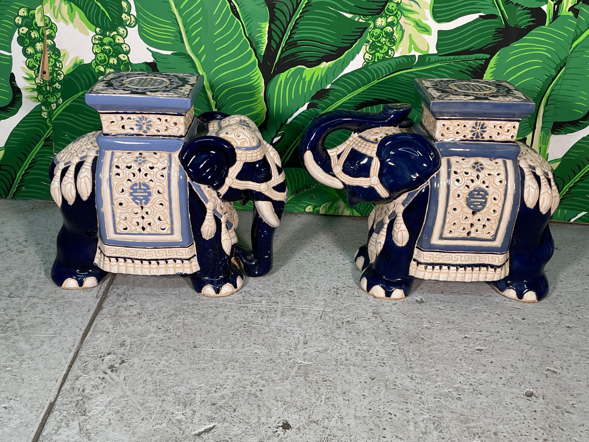 Chinoiserie Large Ceramic Reticulated Faience Elephant Garden Stools