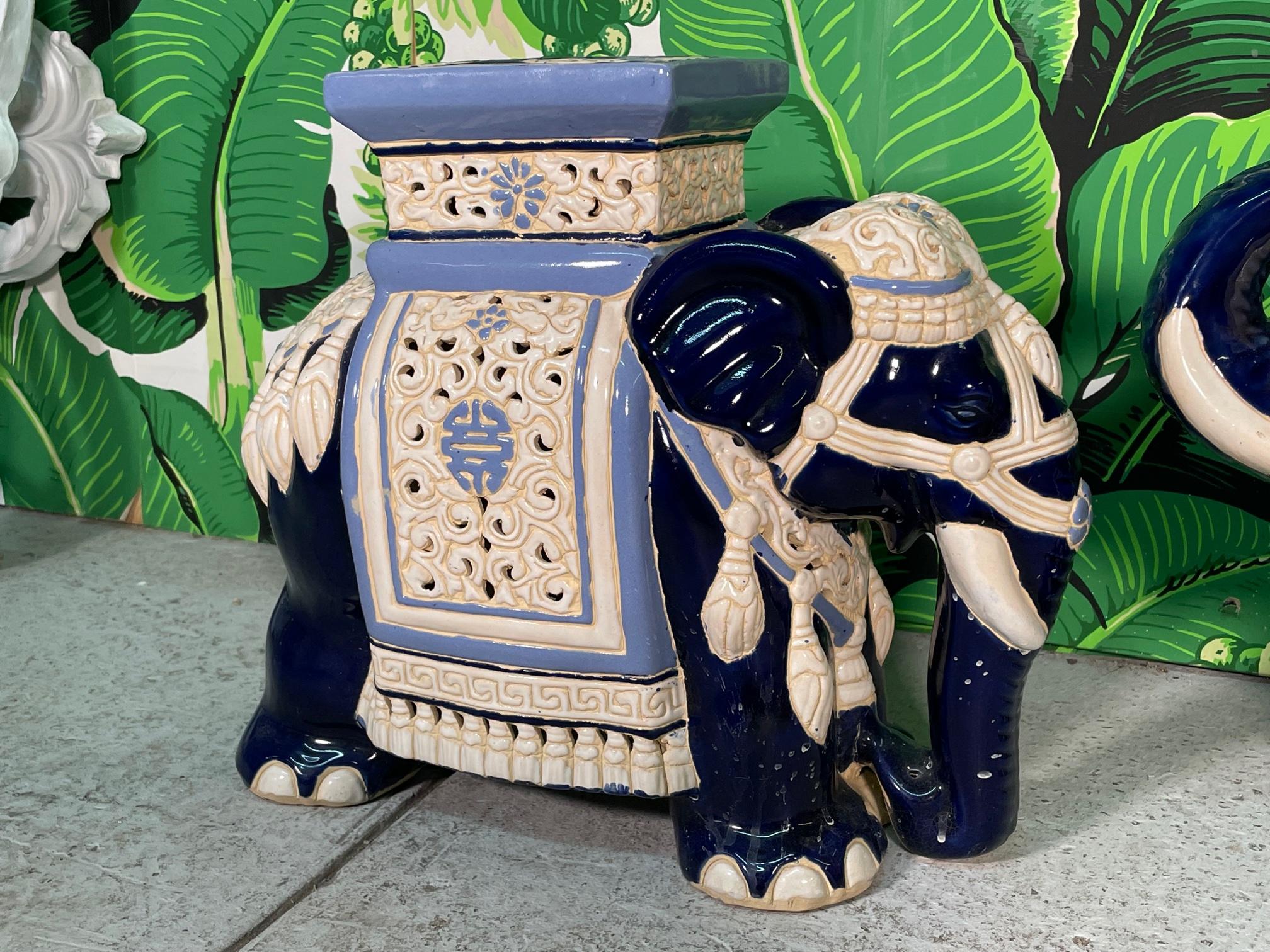 Mid-20th Century Large Ceramic Reticulated Faience Elephant Garden Stools