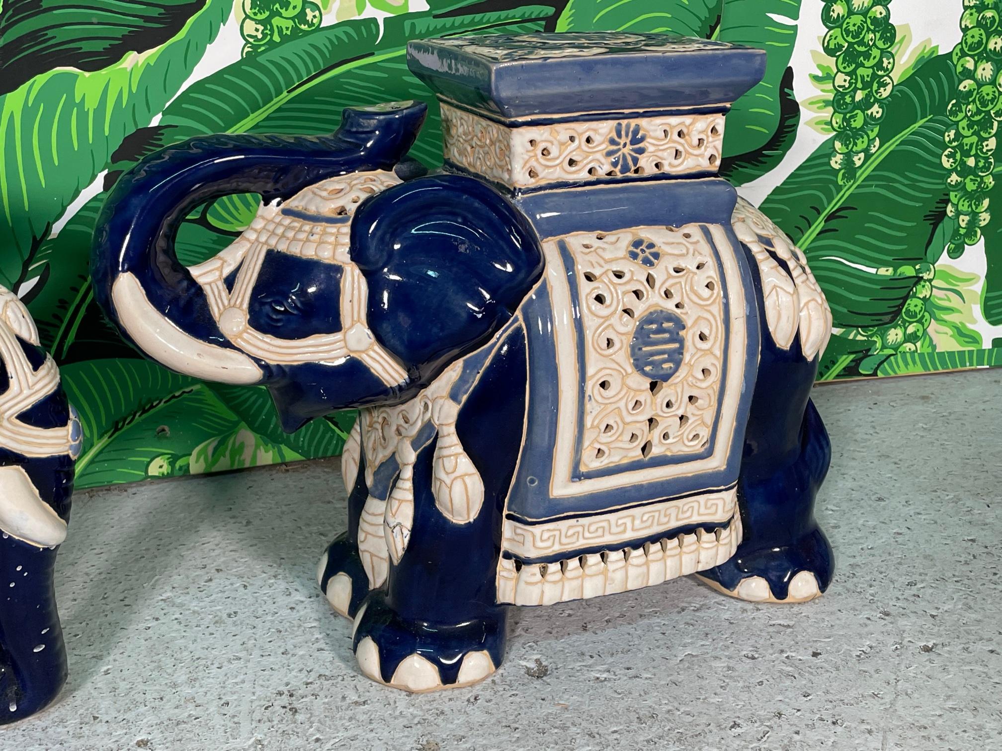 Large Ceramic Reticulated Faience Elephant Garden Stools 1