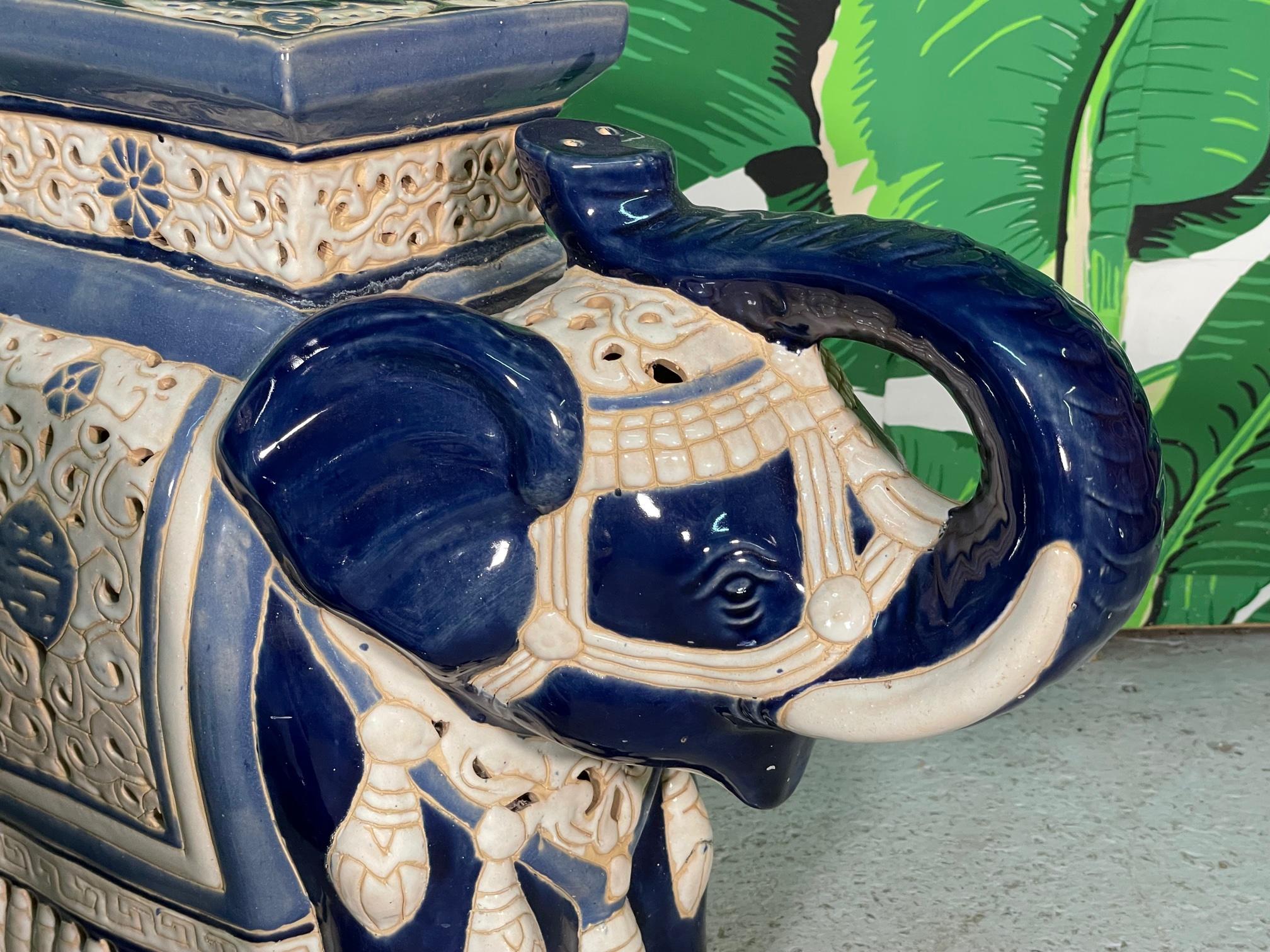 Large Ceramic Reticulated Faience Elephant Garden Stools 2