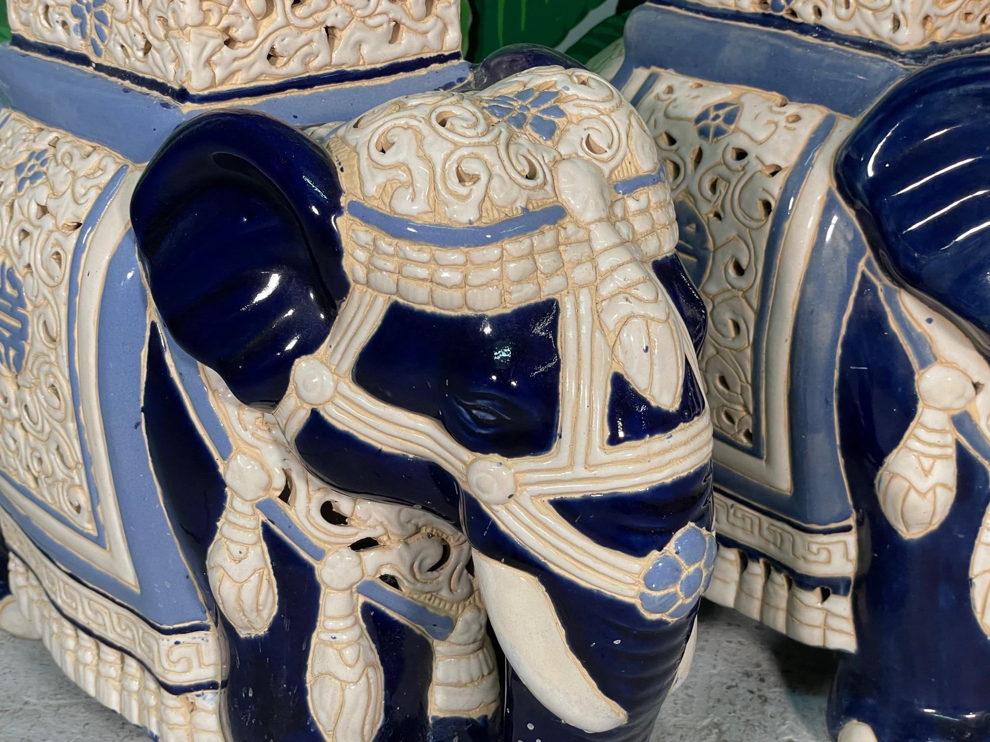 Large Ceramic Reticulated Faience Elephant Garden Stools 3