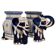 Large Ceramic Reticulated Faience Elephant Garden Stools