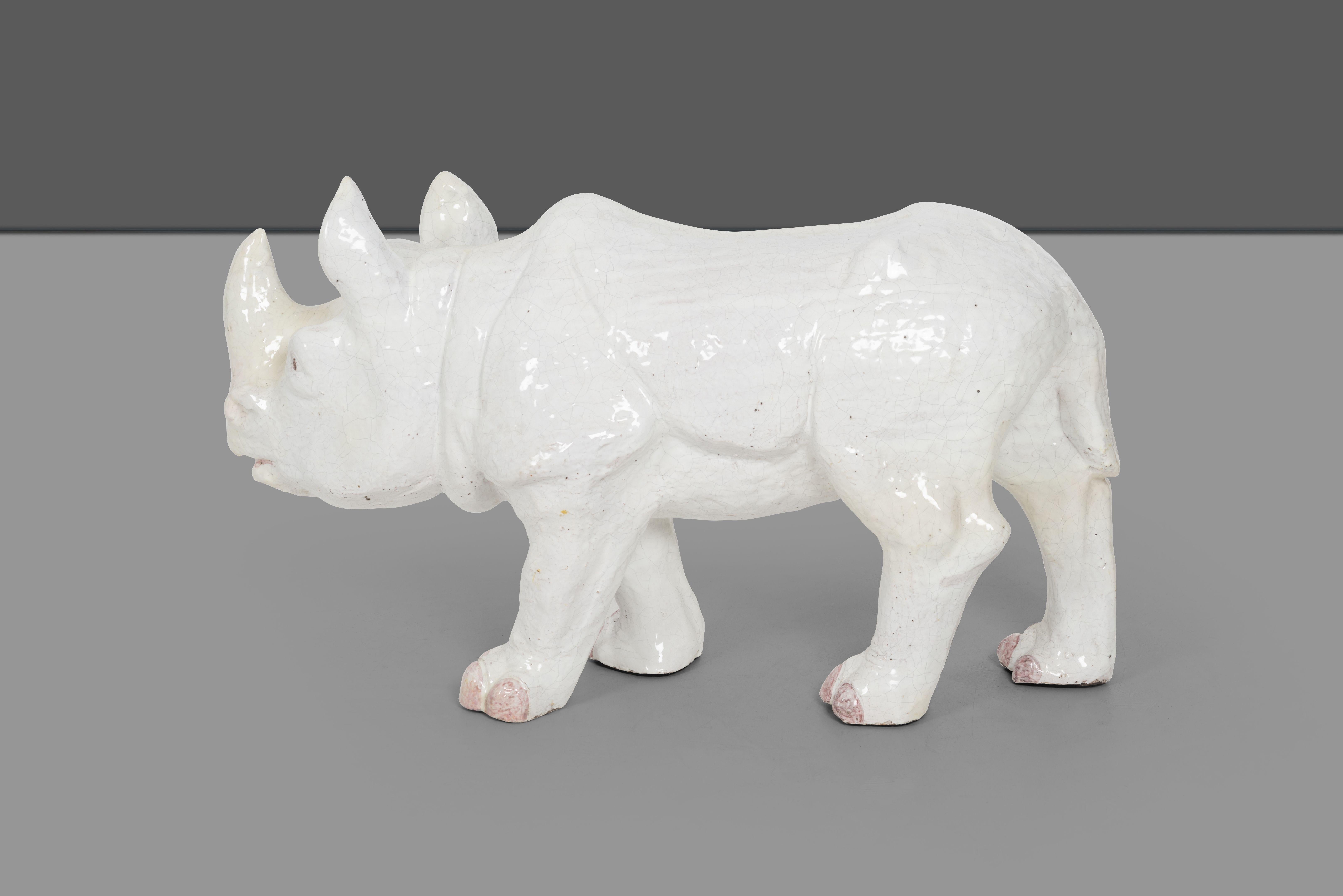 French Large Ceramic Rhino For Sale