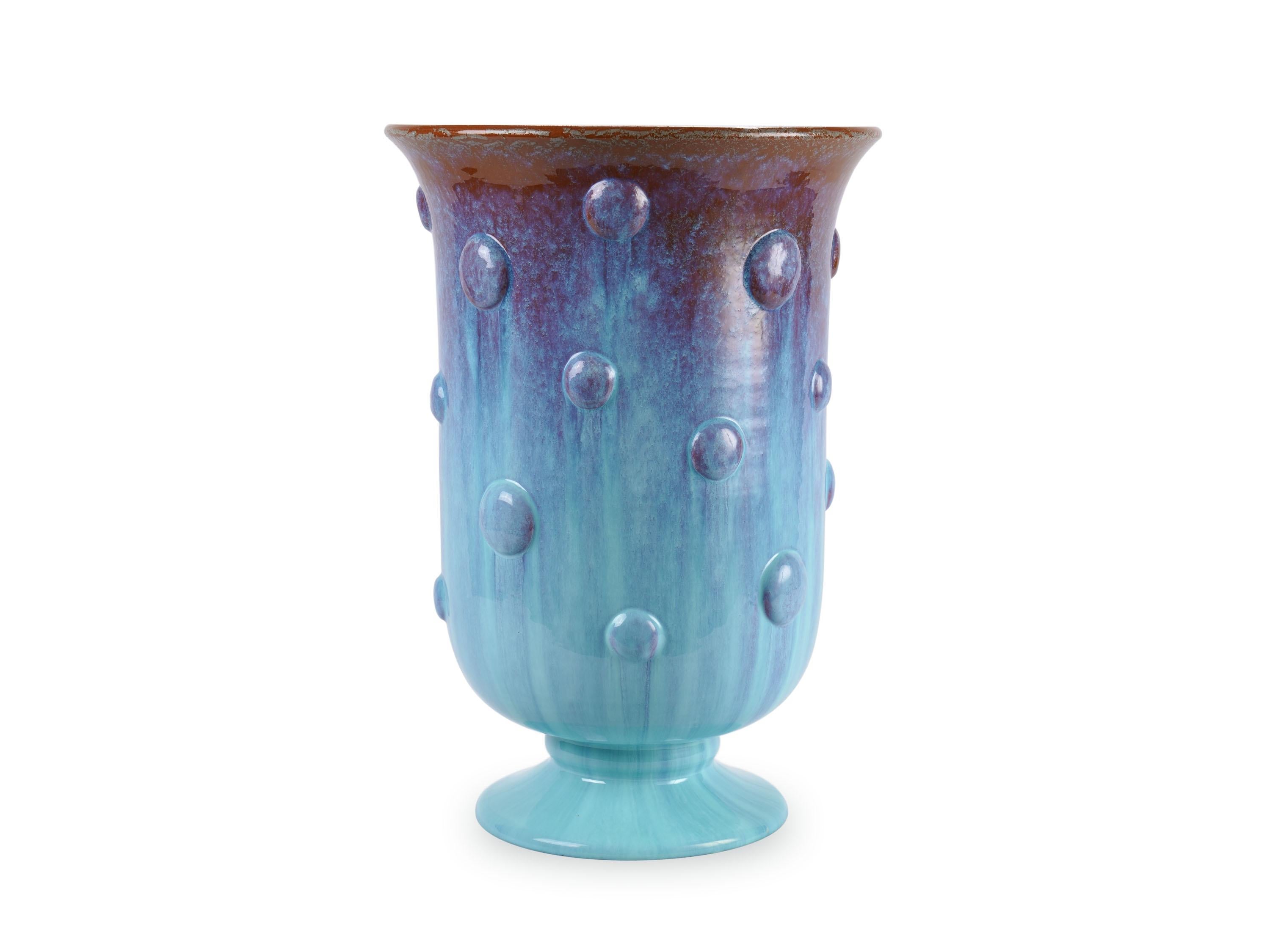 Moderne Vase contemporain en céramique, turquoise, marron, design de collection, fait à la main en Italie en vente