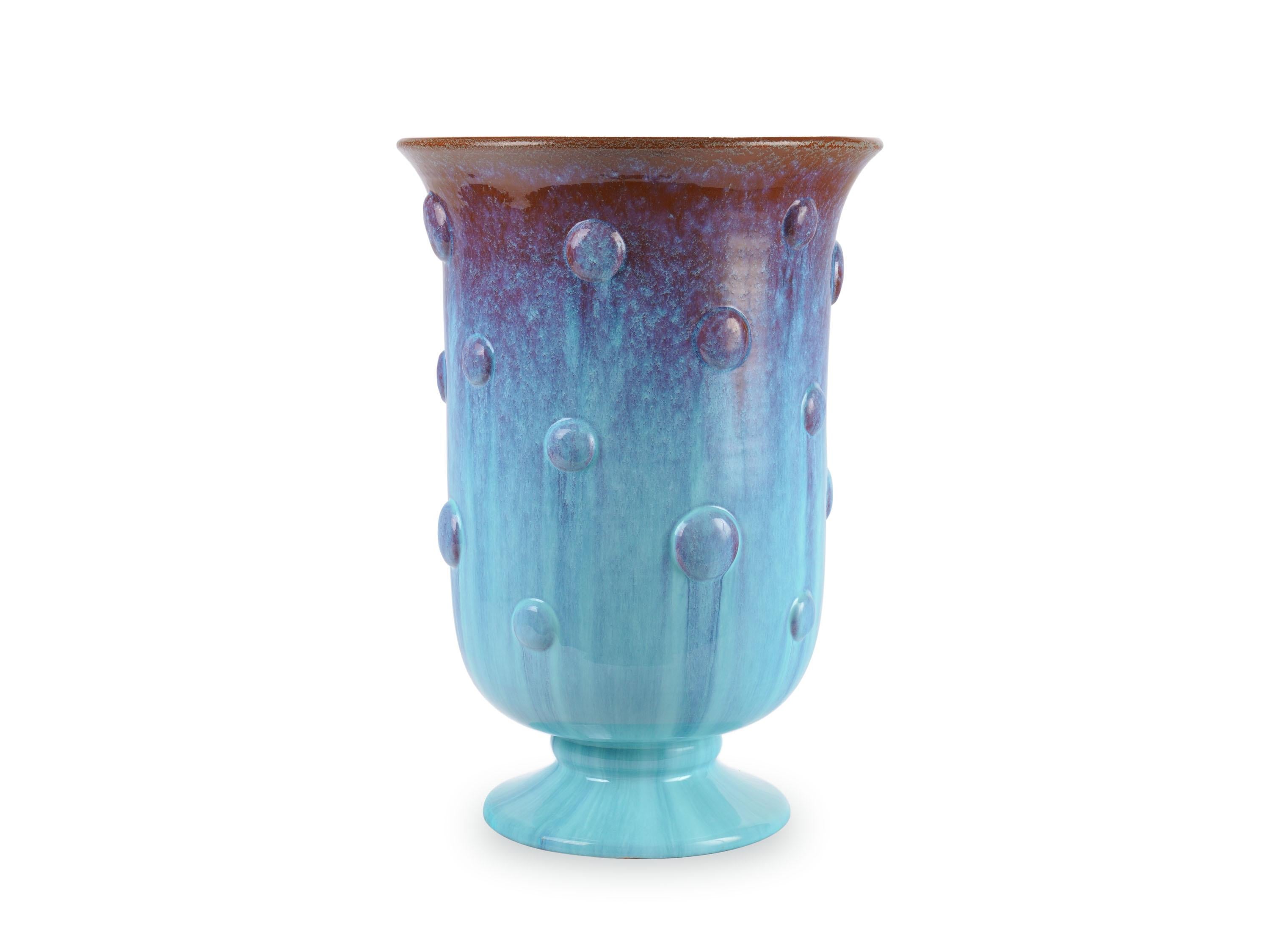 Italian Vase contemporain en céramique, turquoise, marron, design de collection, fait à la main en Italie en vente