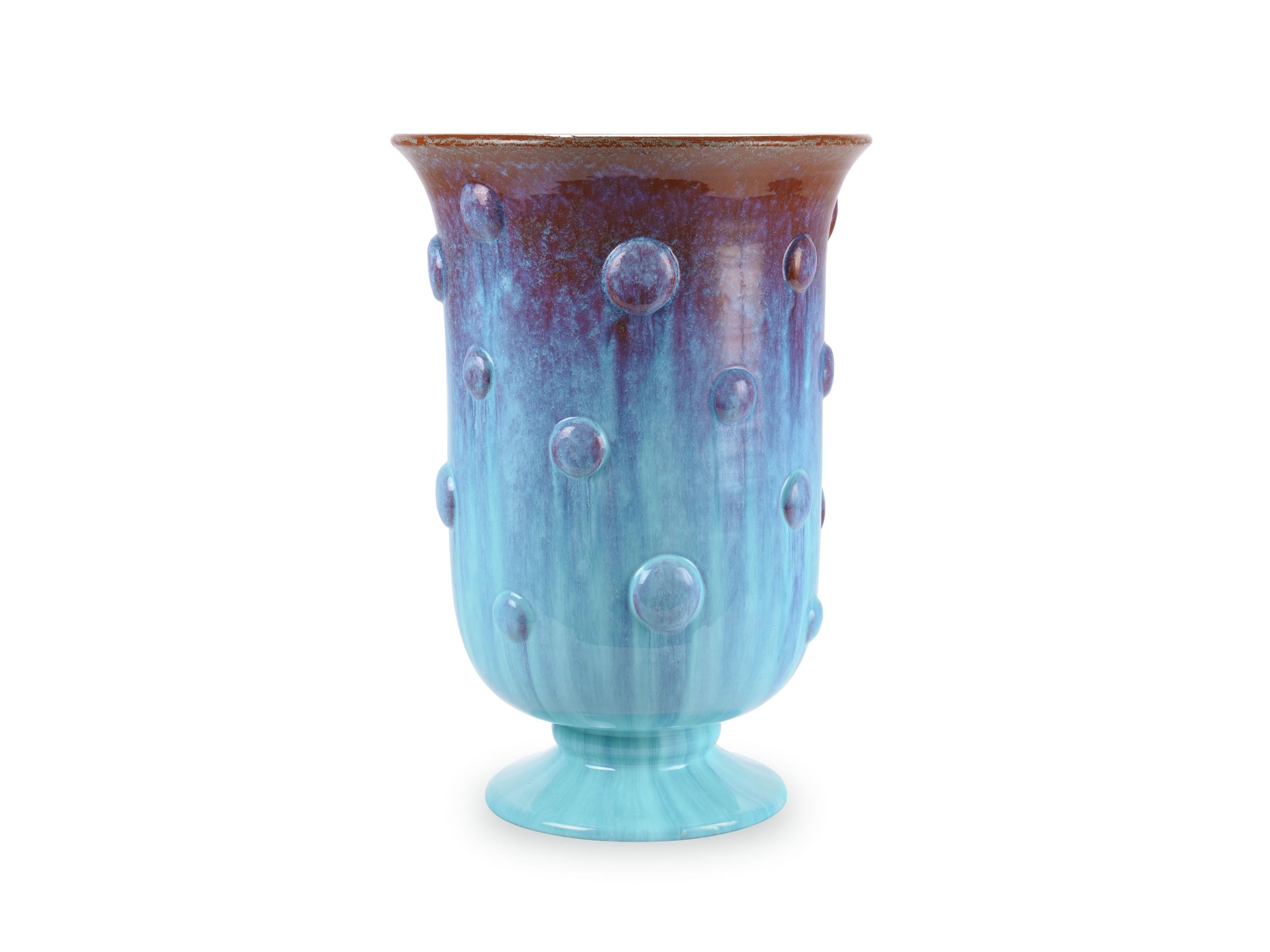 Sculpté à la main Vase contemporain en céramique, turquoise, marron, design de collection, fait à la main en Italie en vente