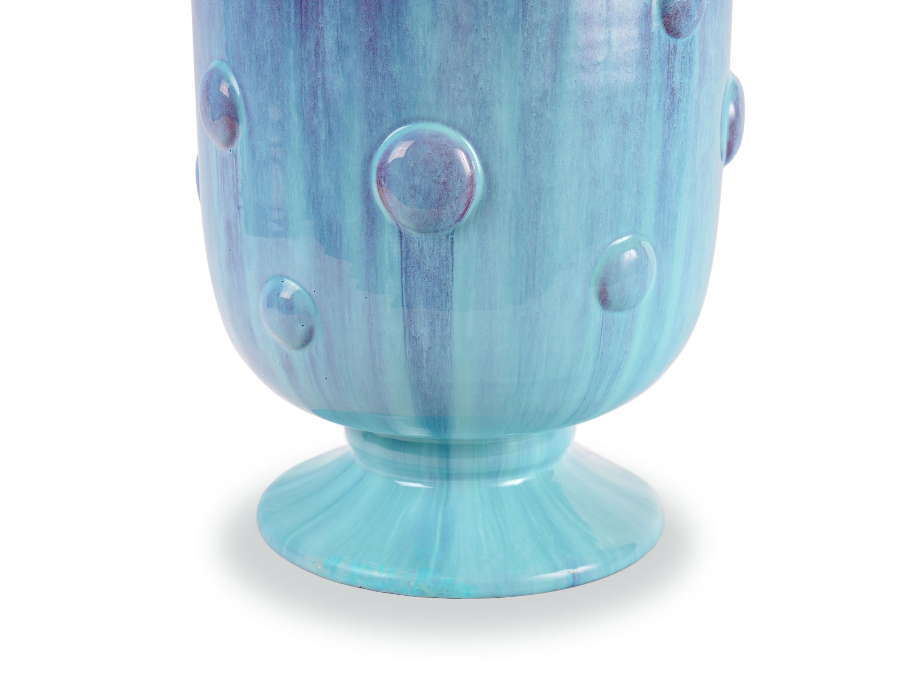 Contemporain Vase contemporain en céramique, turquoise, marron, design de collection, fait à la main en Italie en vente