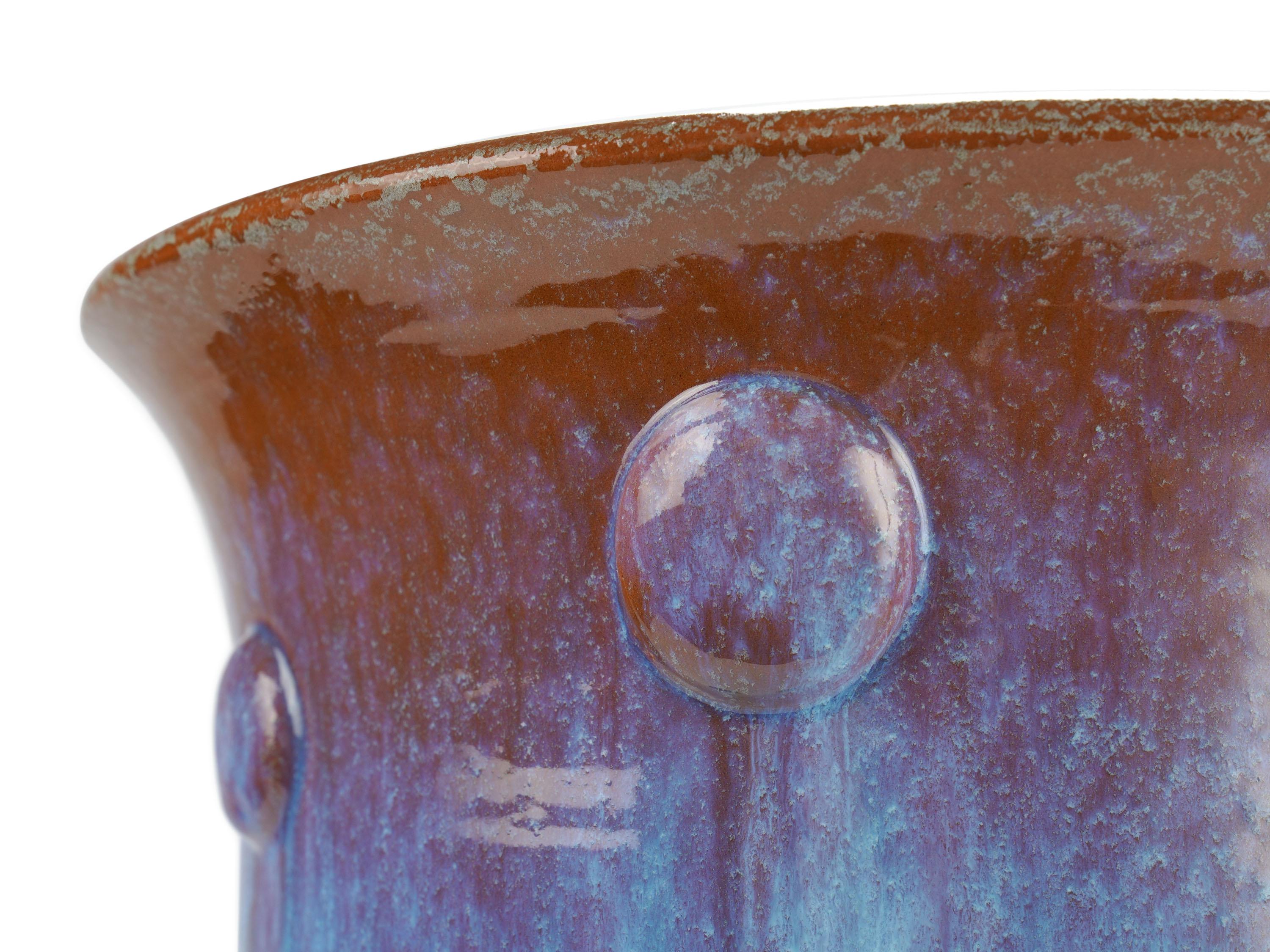 Céramique Vase contemporain en céramique, turquoise, marron, design de collection, fait à la main en Italie en vente