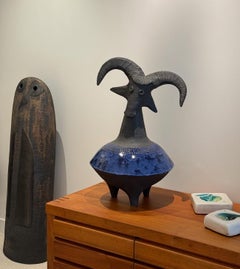 Large Ceramic Sculpture " Chèvre bleue" One of a Kind by Dominique Pouchain