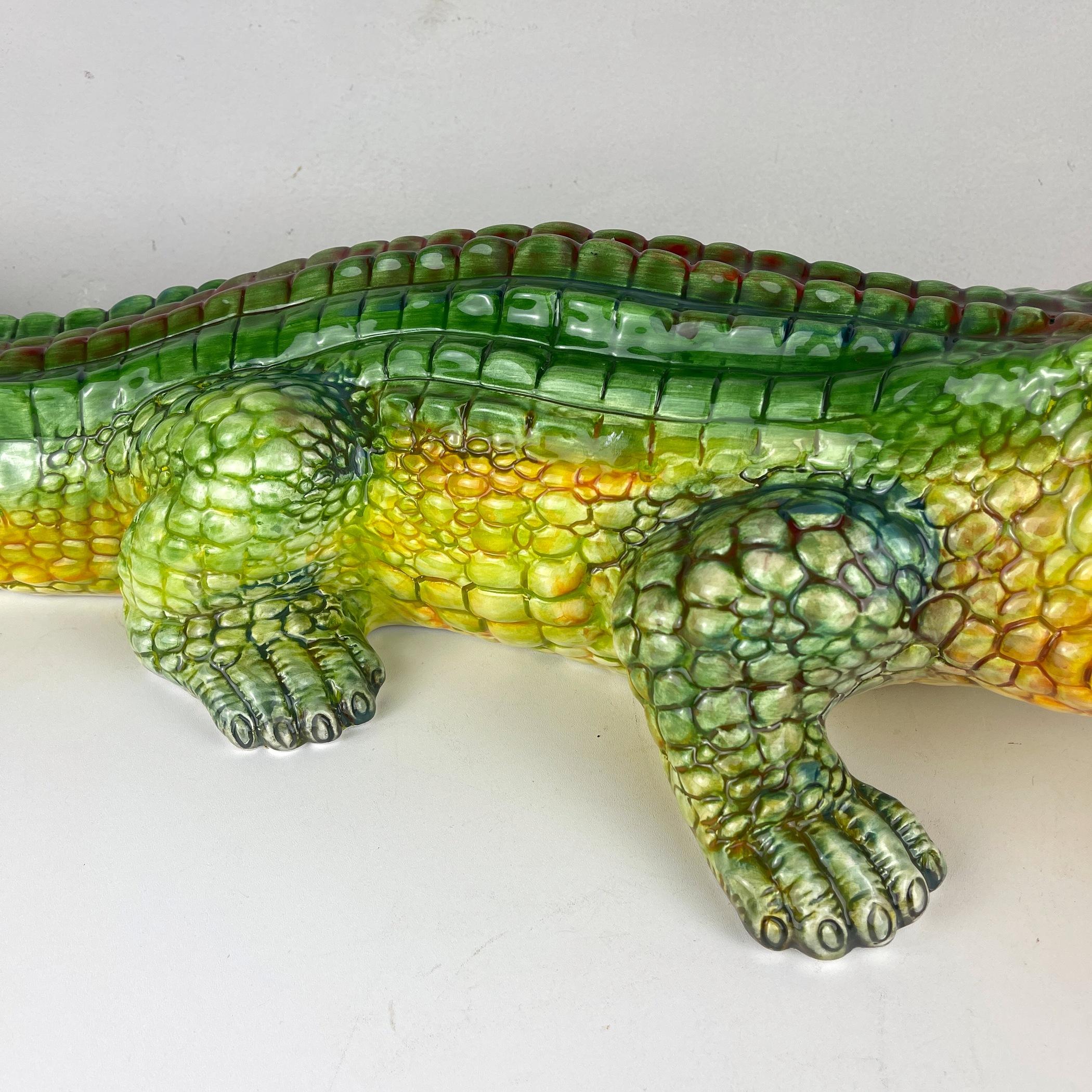 Large Ceramic Sculpture Crocodile from Bassano Italy 1980s 6