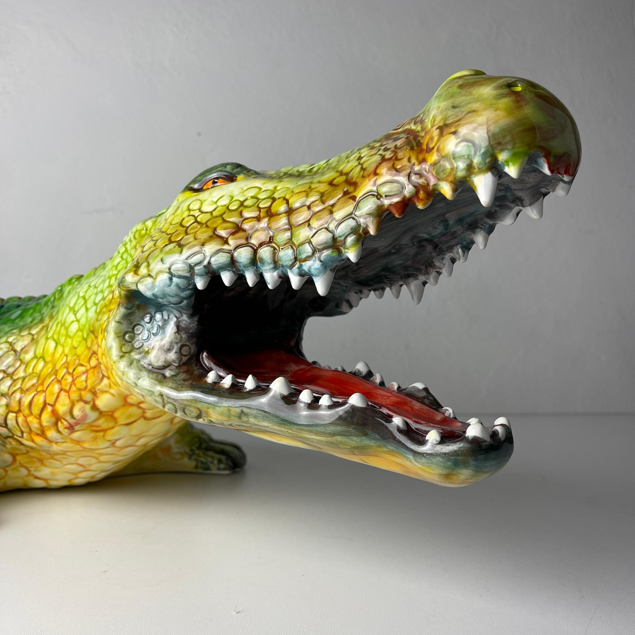Mid-Century Modern Large Ceramic Sculpture Crocodile from Bassano Italy 1980s