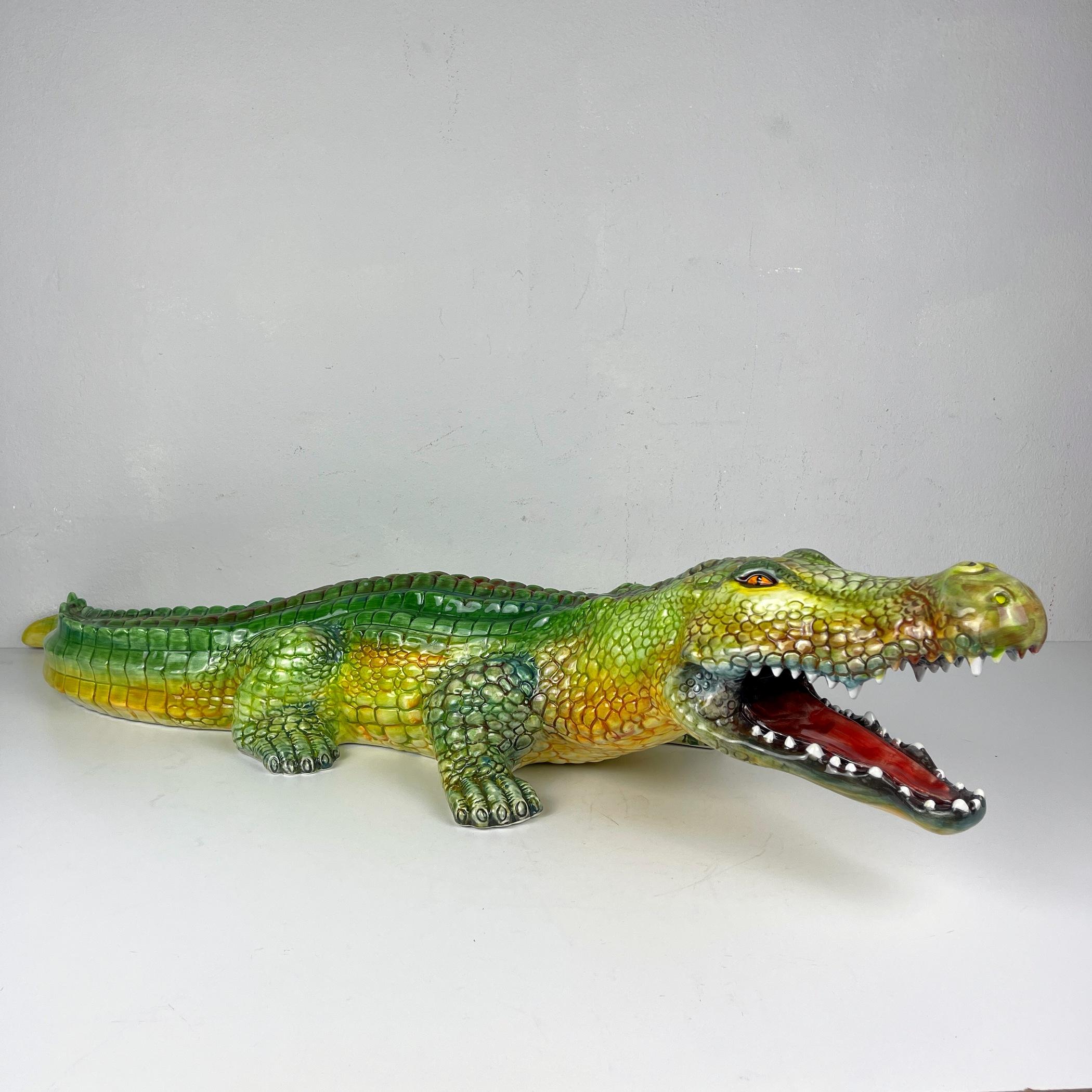 Italian Large Ceramic Sculpture Crocodile from Bassano Italy 1980s