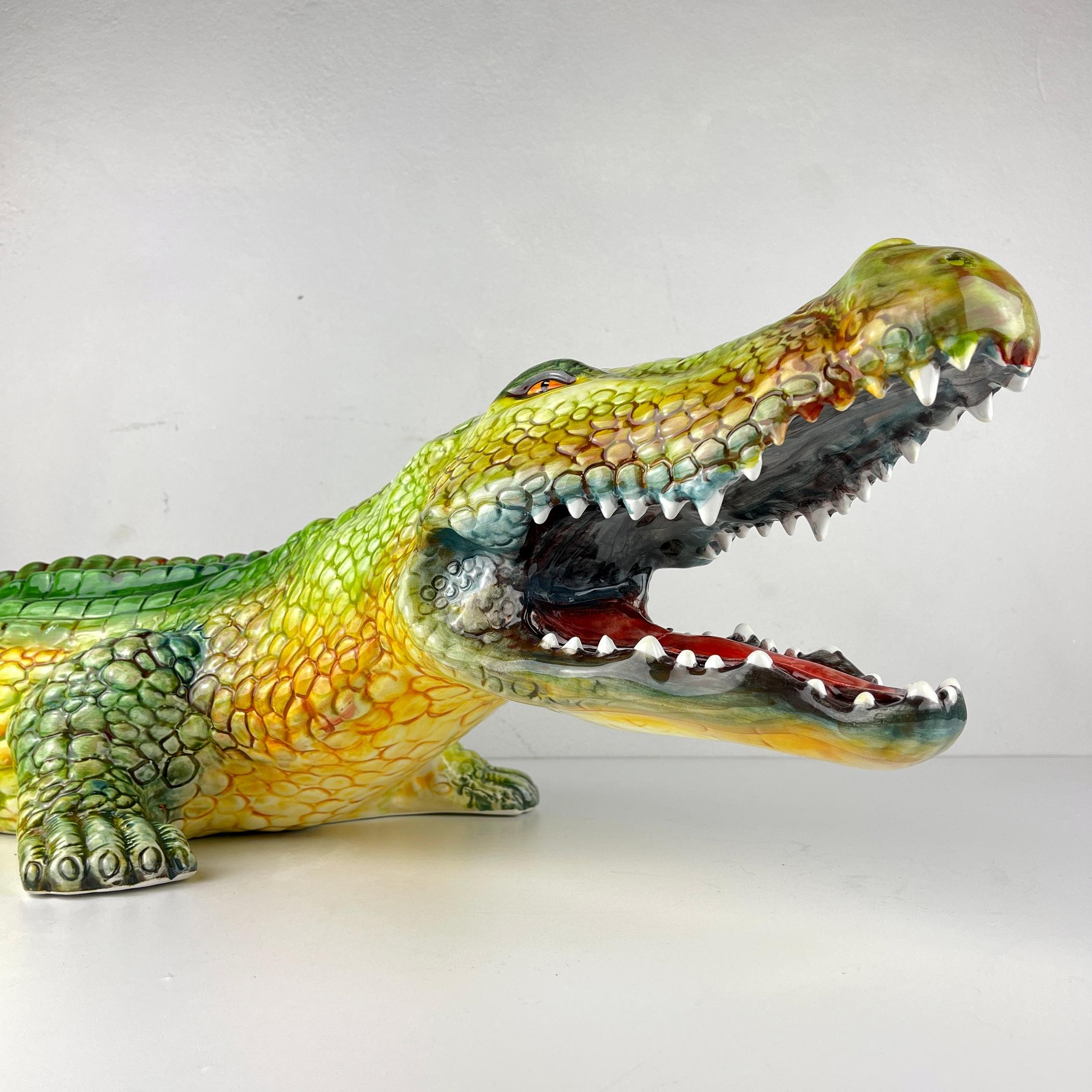 Large Ceramic Sculpture Crocodile from Bassano Italy 1980s 2