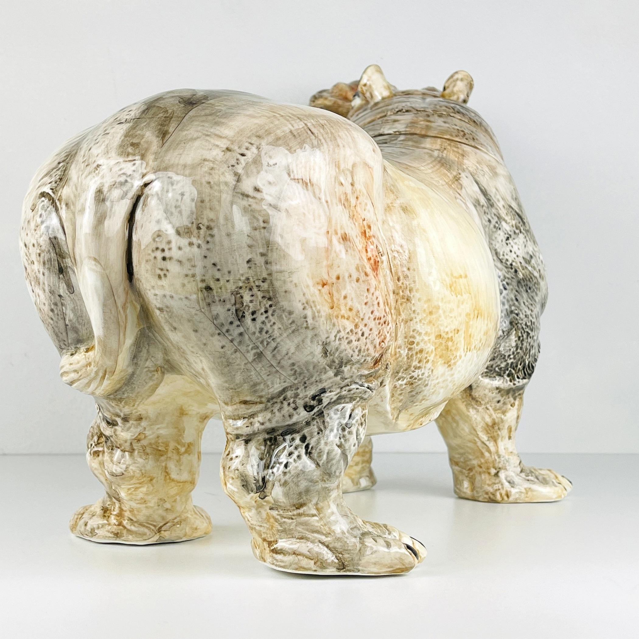 Italian Large Ceramic Sculpture Hippo from Bassano Italy 1980s