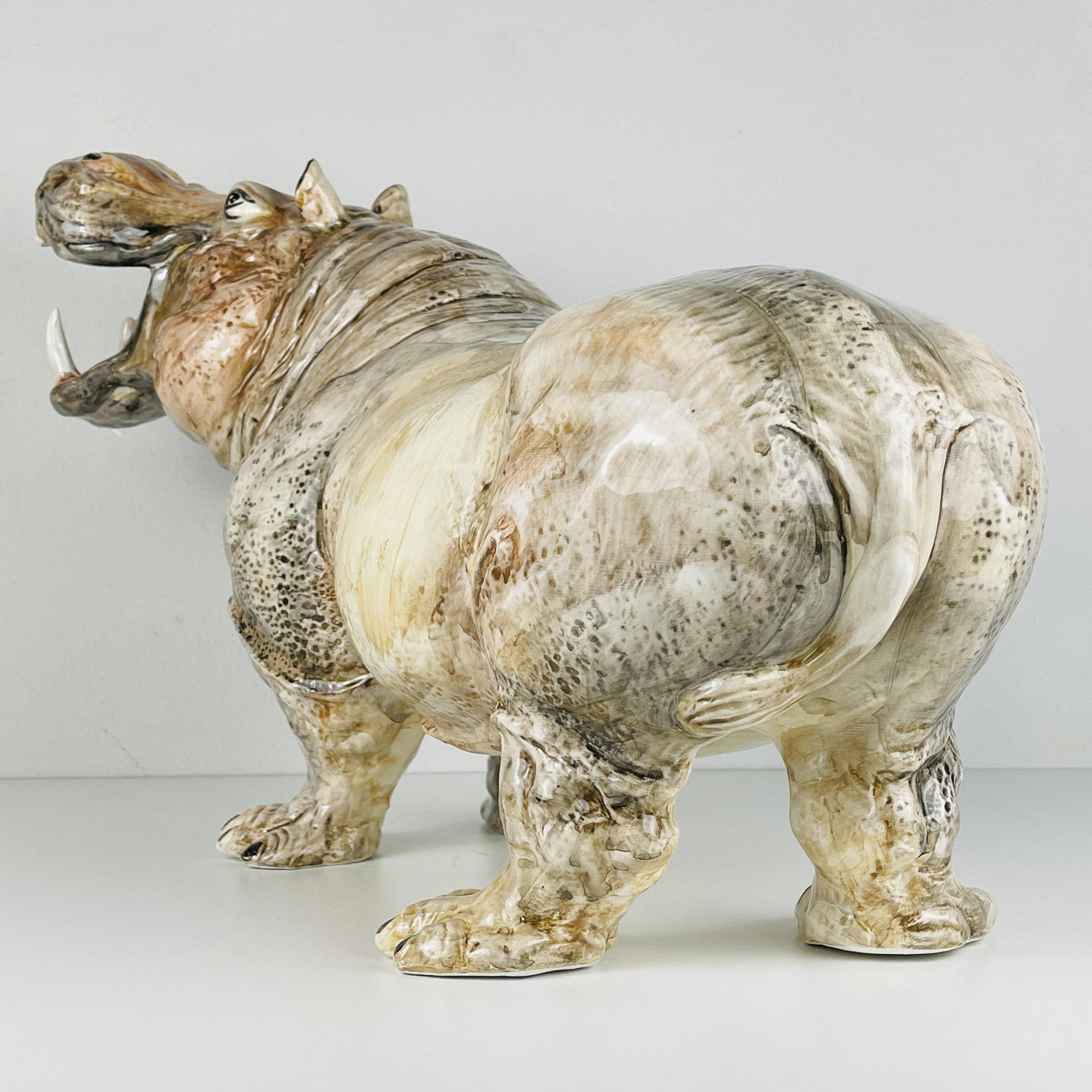 Large Ceramic Sculpture Hippo from Bassano Italy 1980s In Good Condition In Miklavž Pri Taboru, SI