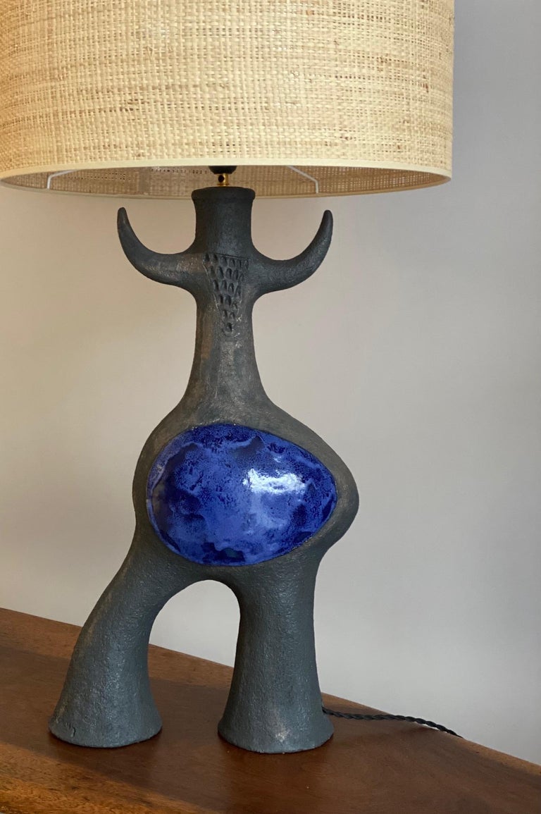 Large Ceramic Sculpture Lamp Base "Toro" One of a Kind by Dominique