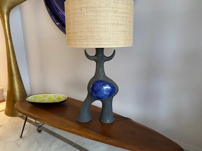 Large Ceramic Sculpture Lamp Base "Toro" One of a Kind by Dominique
