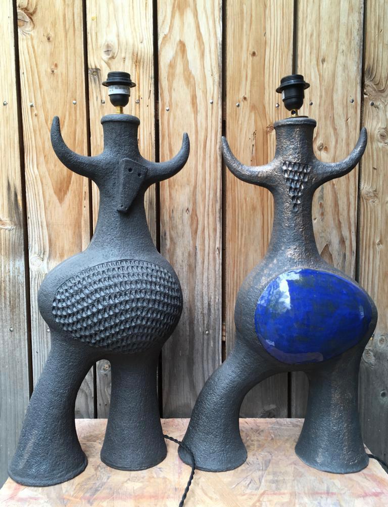 Large Ceramic Sculpture Lamp Base "Toro" One of a Kind by Dominique