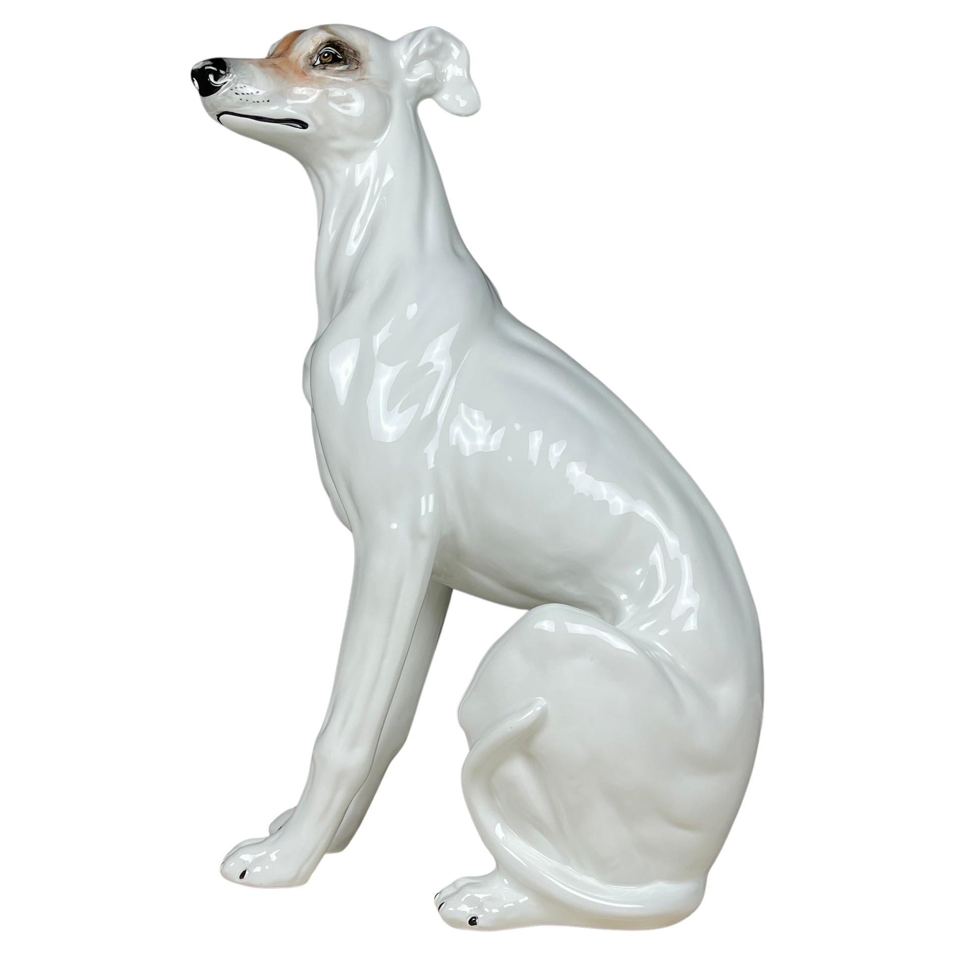 Grande sculpture en céramique d'un chien de Bassano, Italie, années 1980