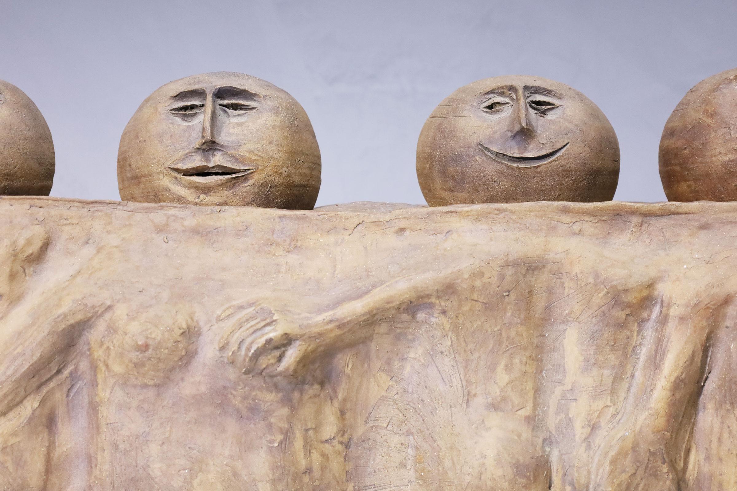 Organic Modern Large Ceramic Sculpture of Four Round Heads on Singular Base For Sale