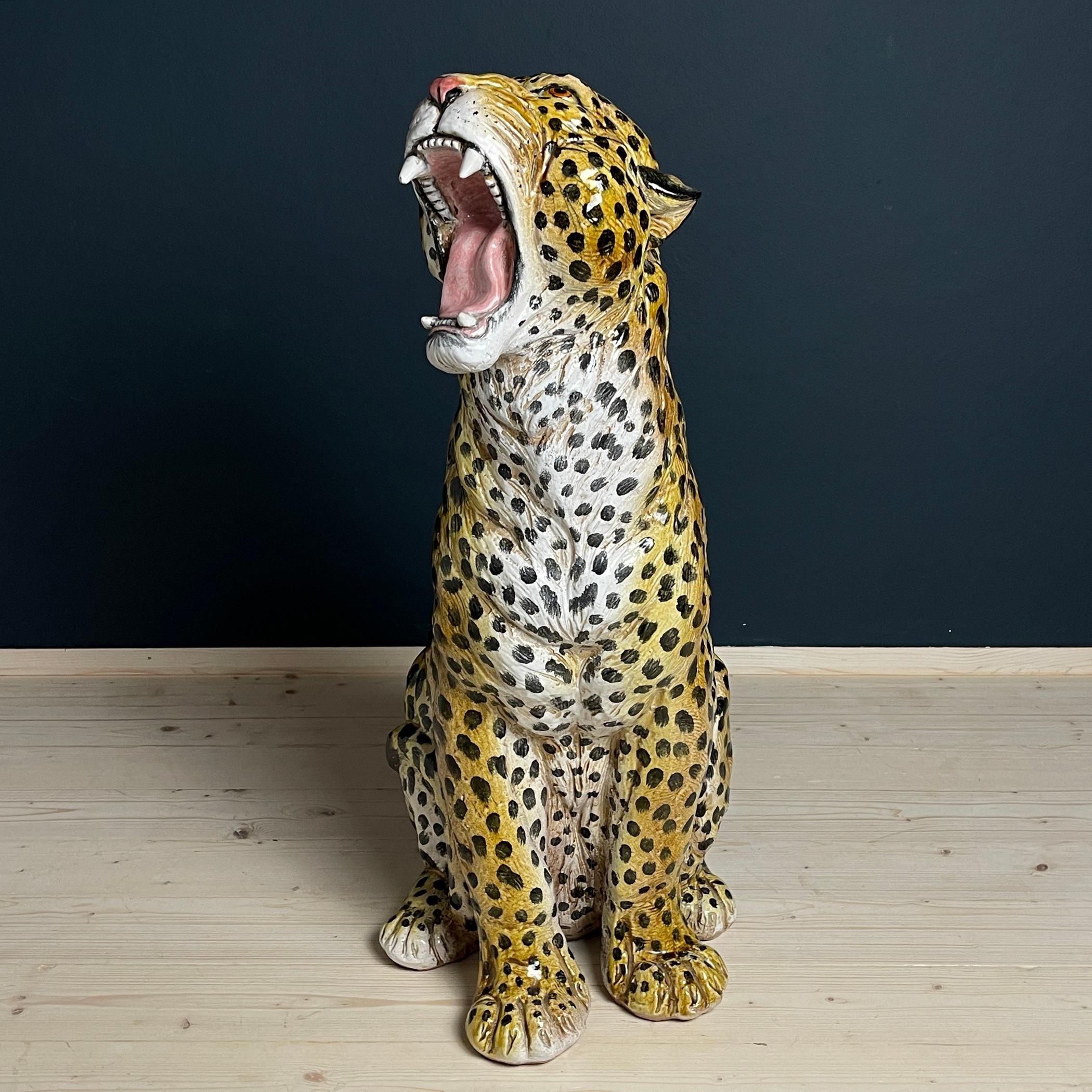Ceramic Large ceramic sculpture of Leopard Italy 1960s  For Sale